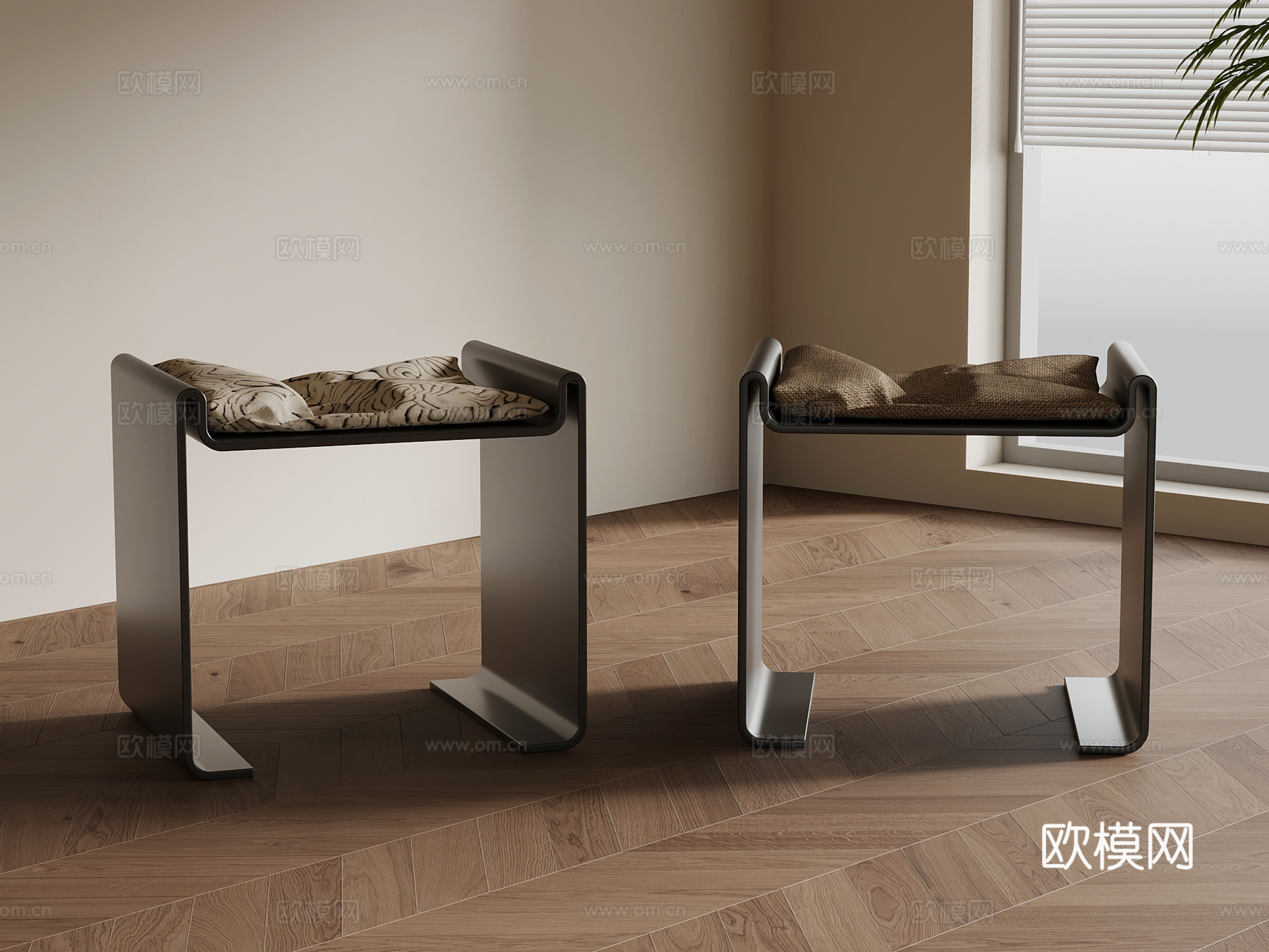 现代中古风沙发凳 梳妆凳3d模型