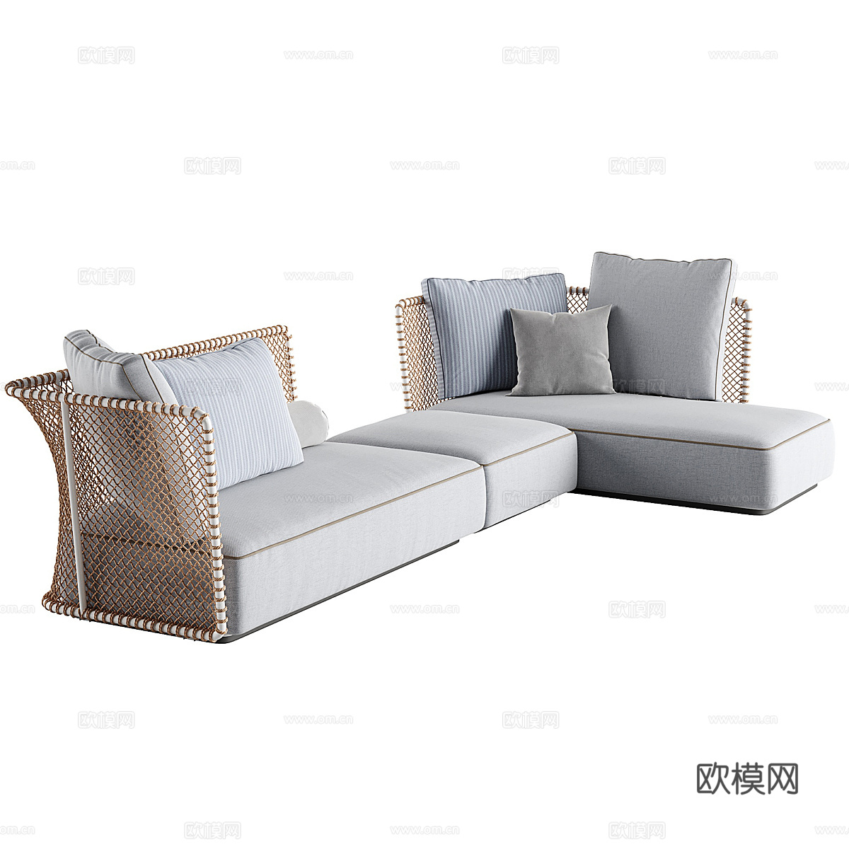 新中式藤编布艺组合休闲沙发3d模型