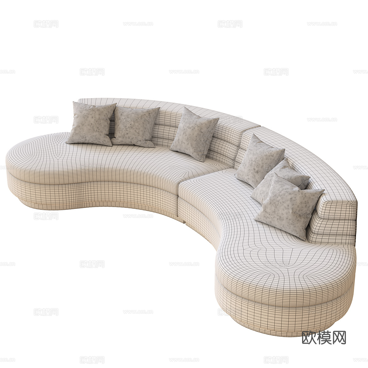 现代奶油风布艺弧形沙发3d模型