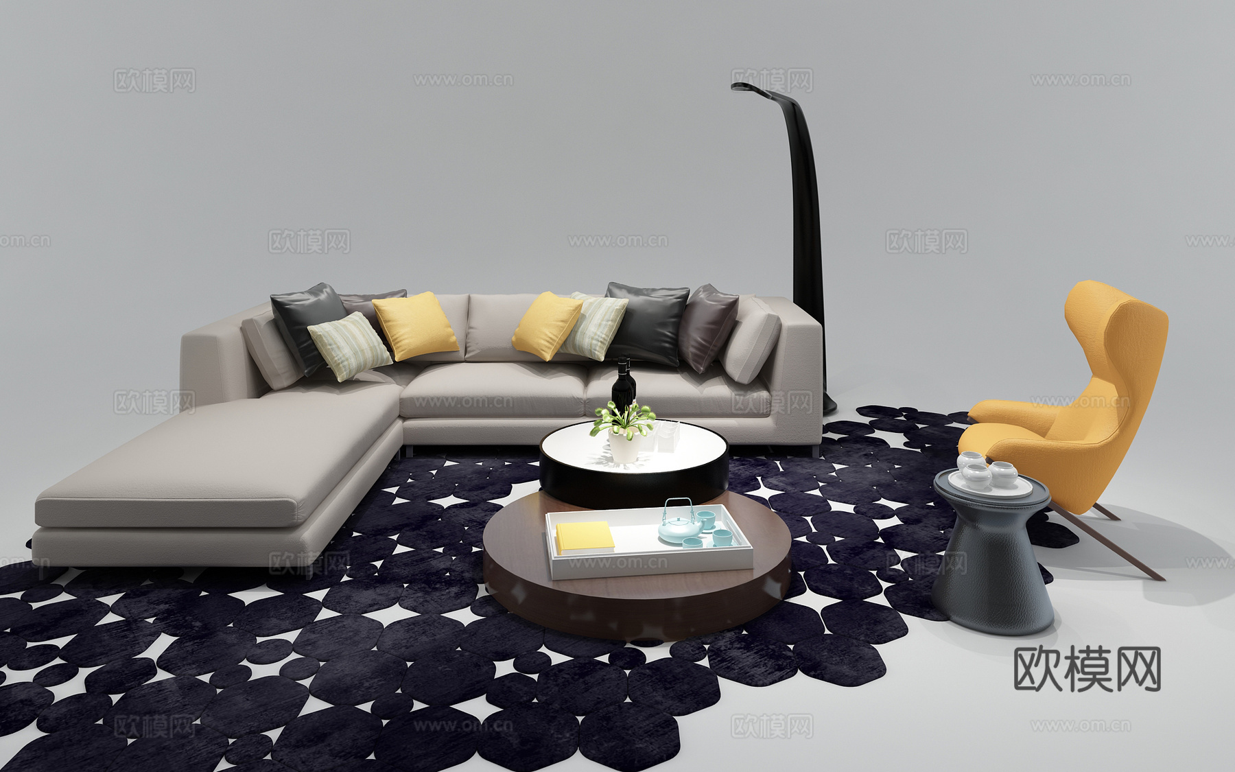 后现代沙发茶几组合 落地灯3d模型