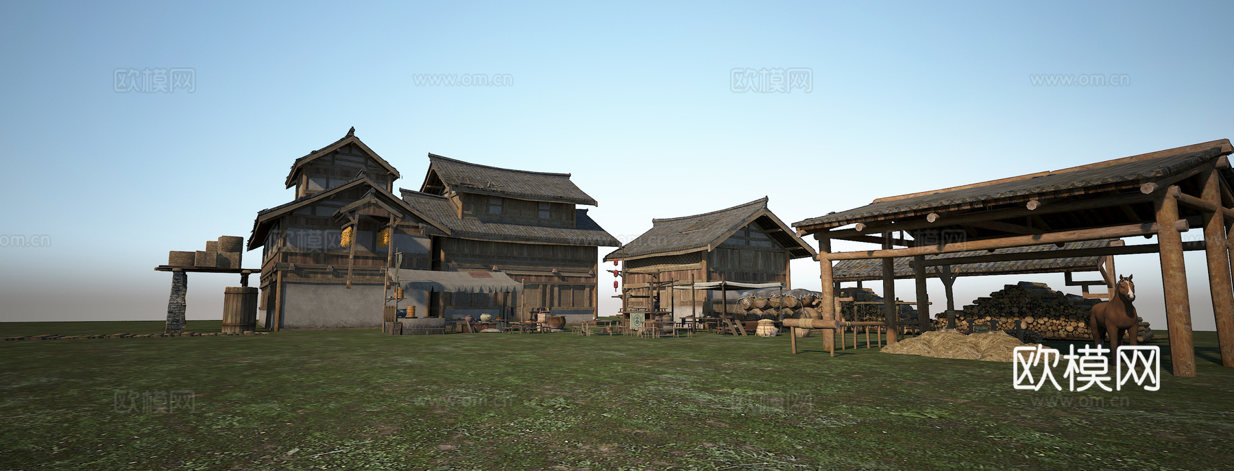 中式古建 建筑模型 中国古典 驿站 茶寮木头房子茶肆3d模型