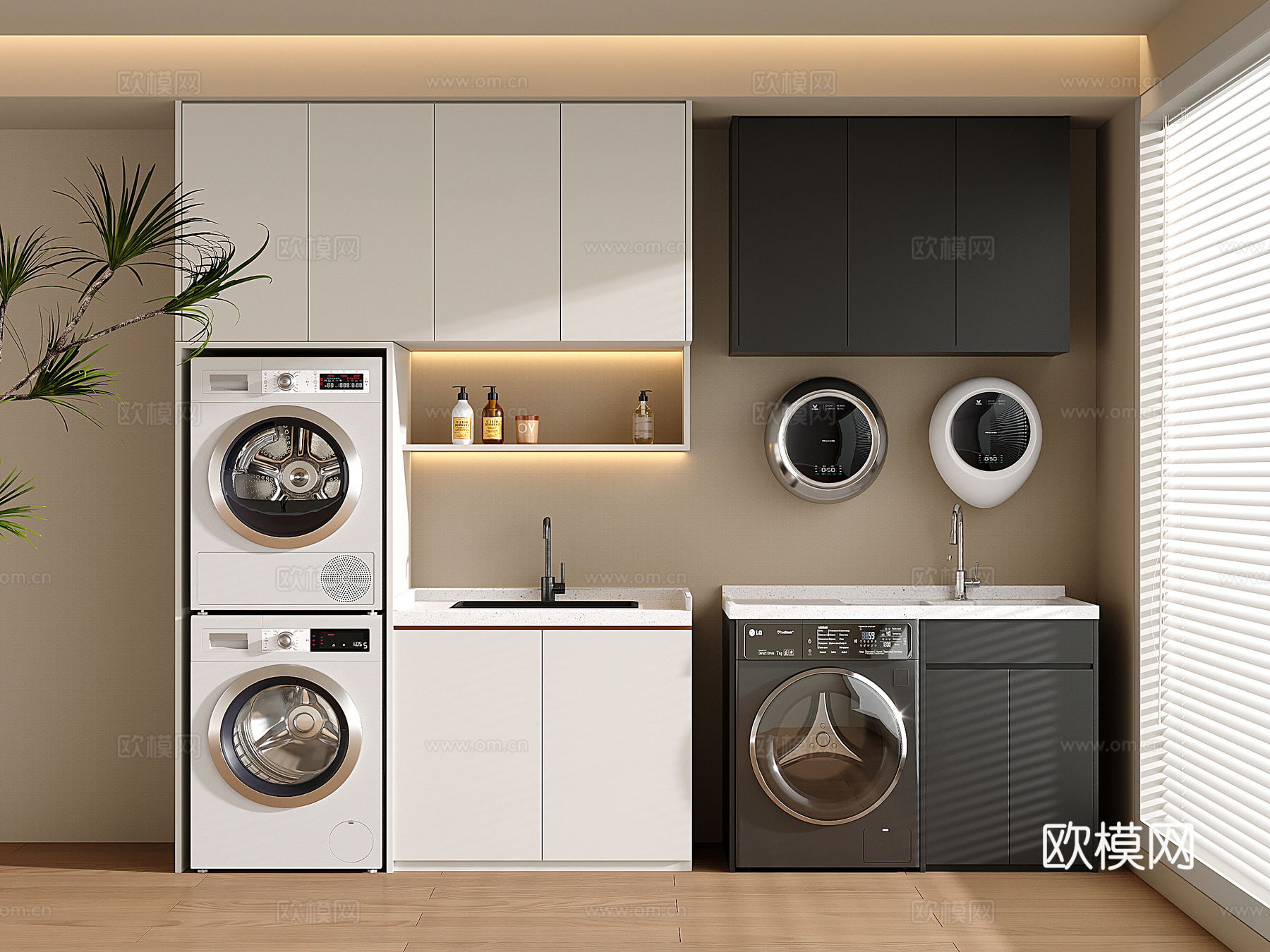 现代洗衣机柜 阳台洗衣机柜浴室柜一体3d模型下载