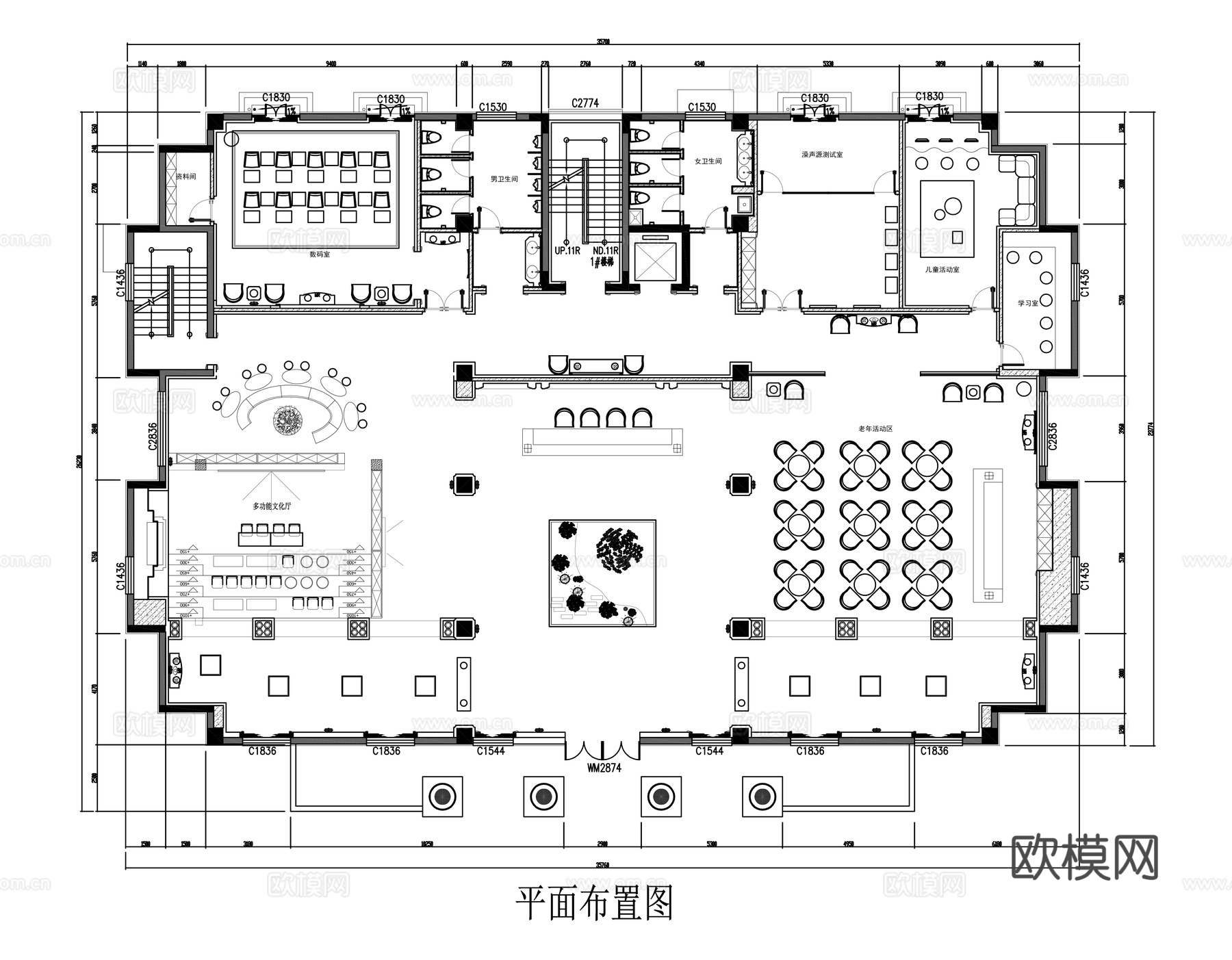 活动中心平面布置图cad施工图