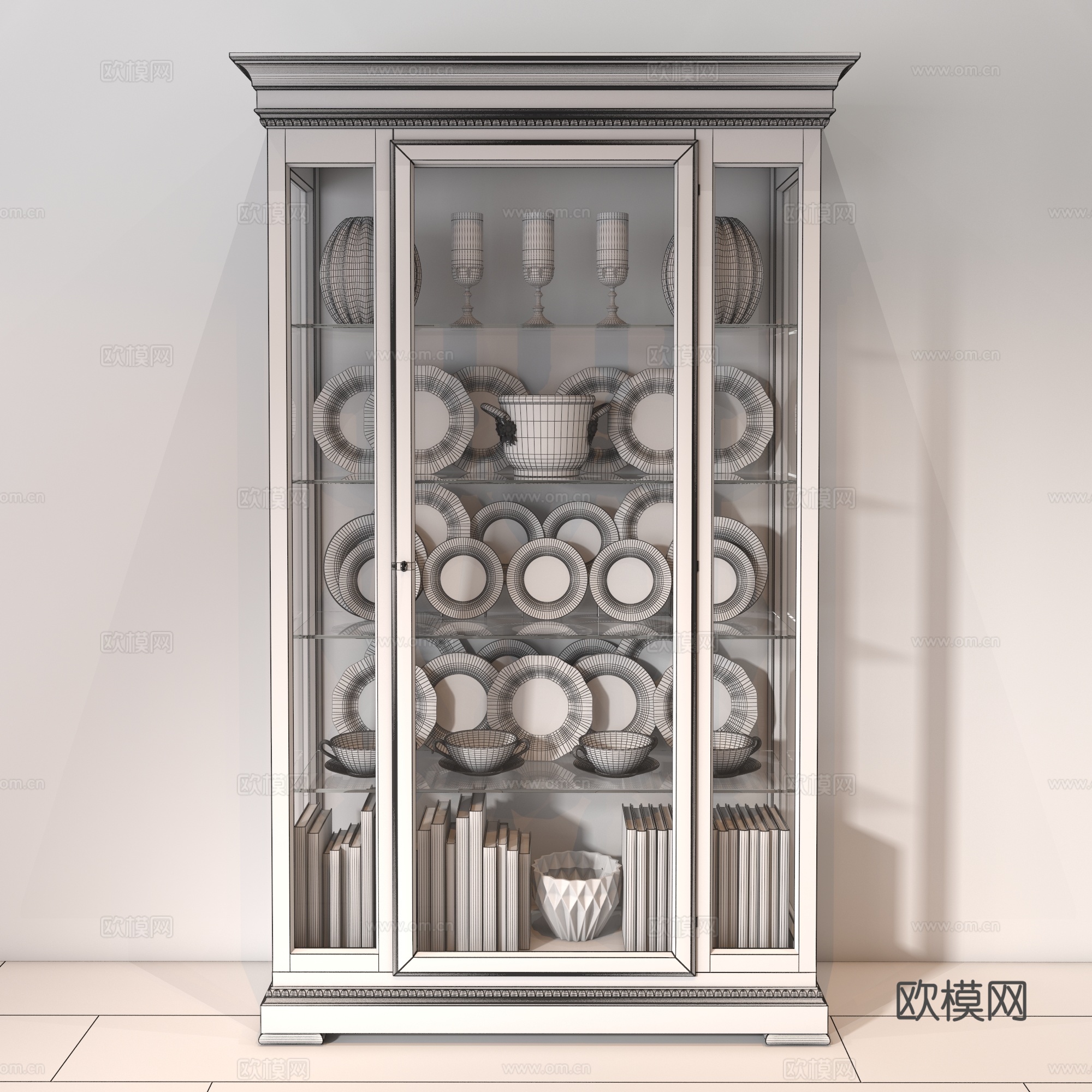 美式碗柜盘子3d模型