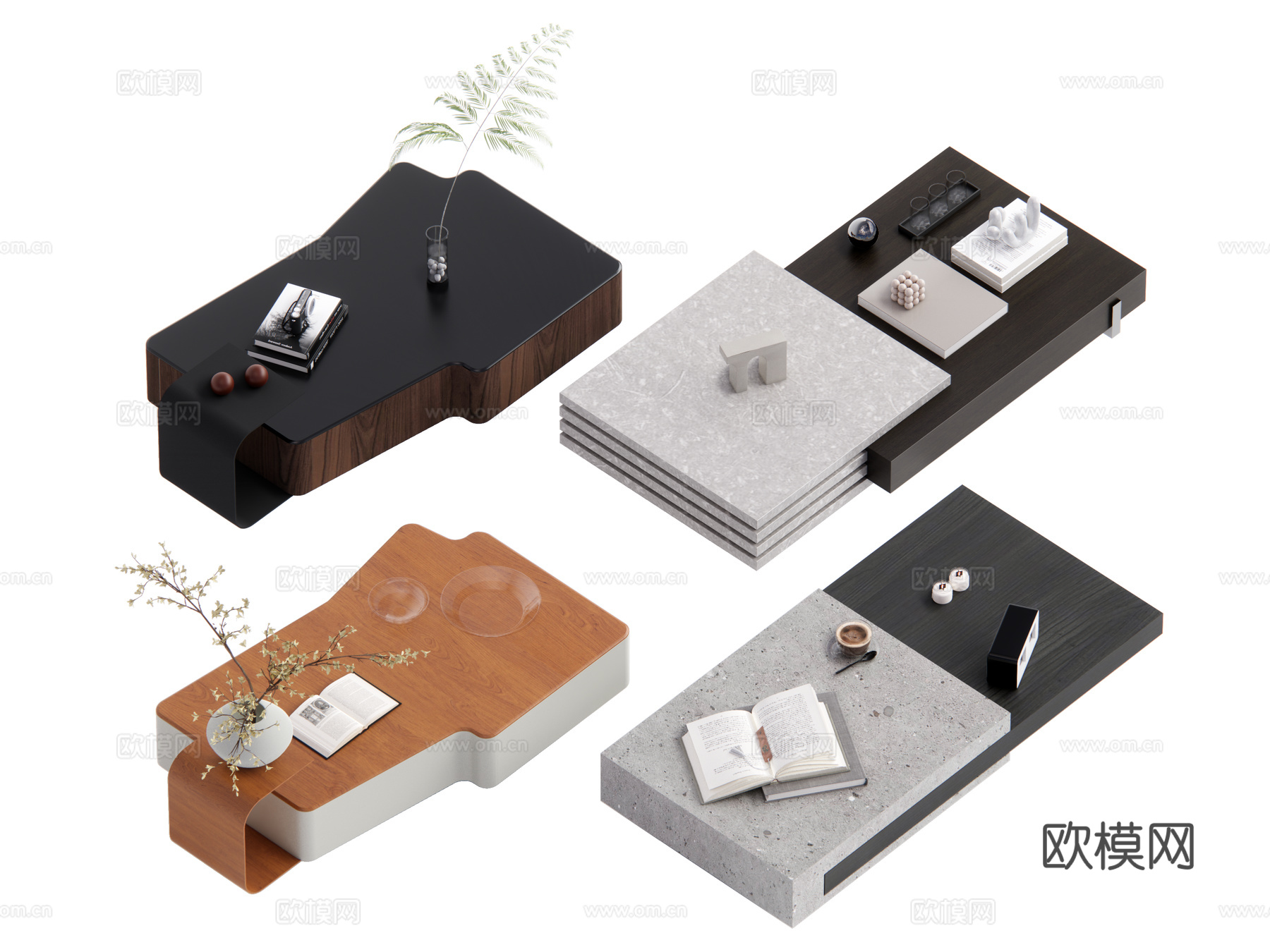 现代茶几组合su模型