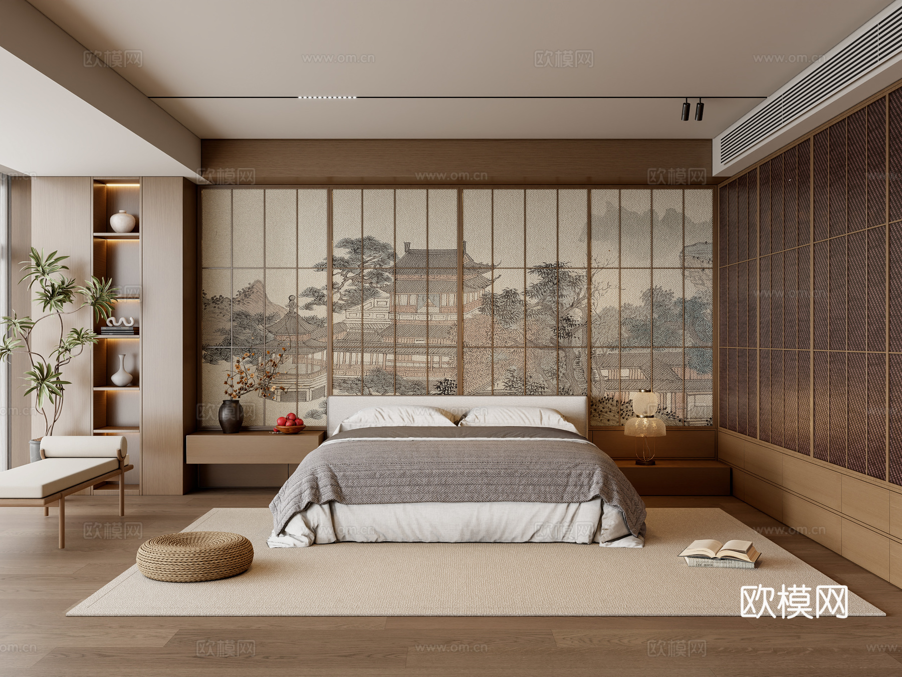 新中式卧室su模型