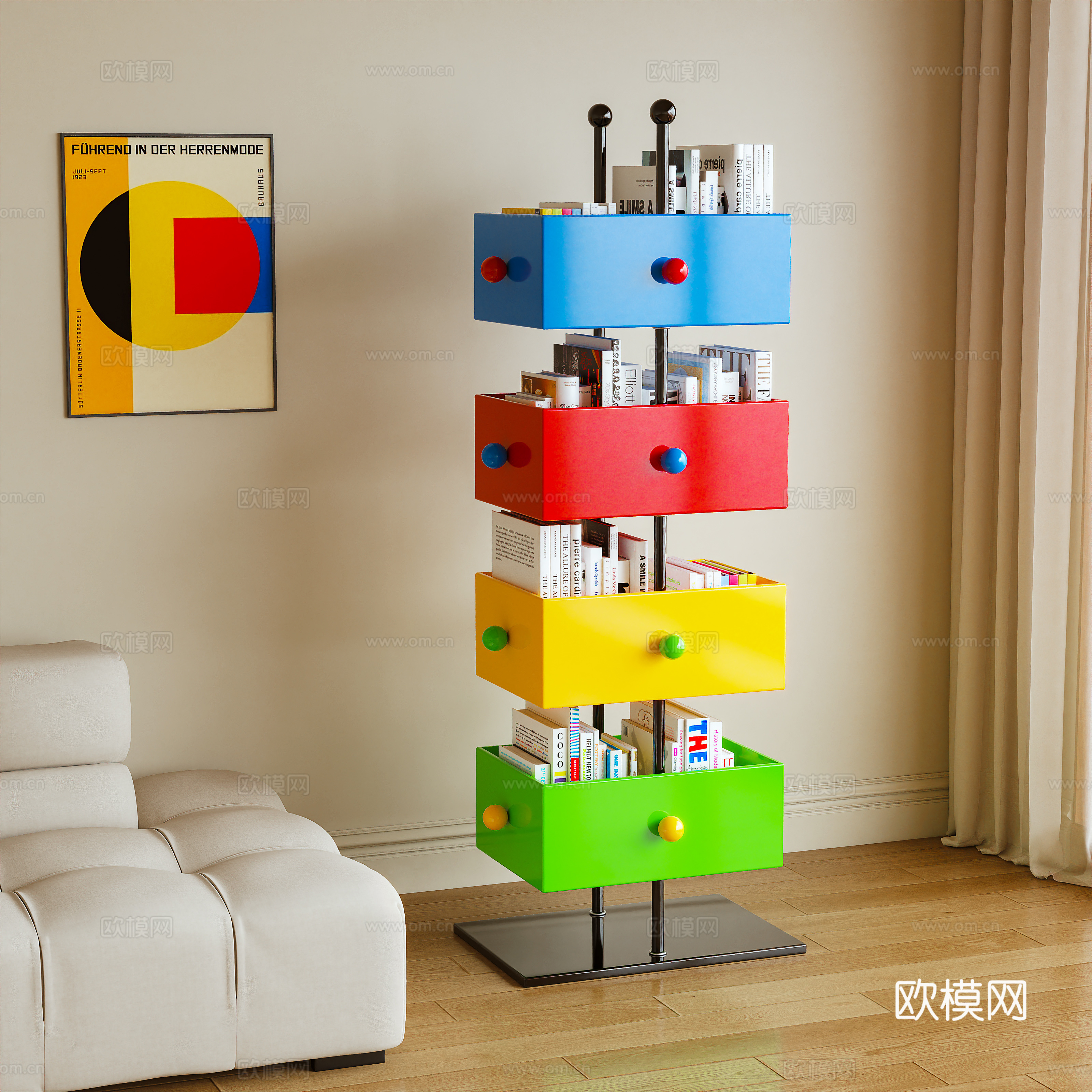现代置物架 书架 装饰架 多巴胺 孟菲斯3d模型