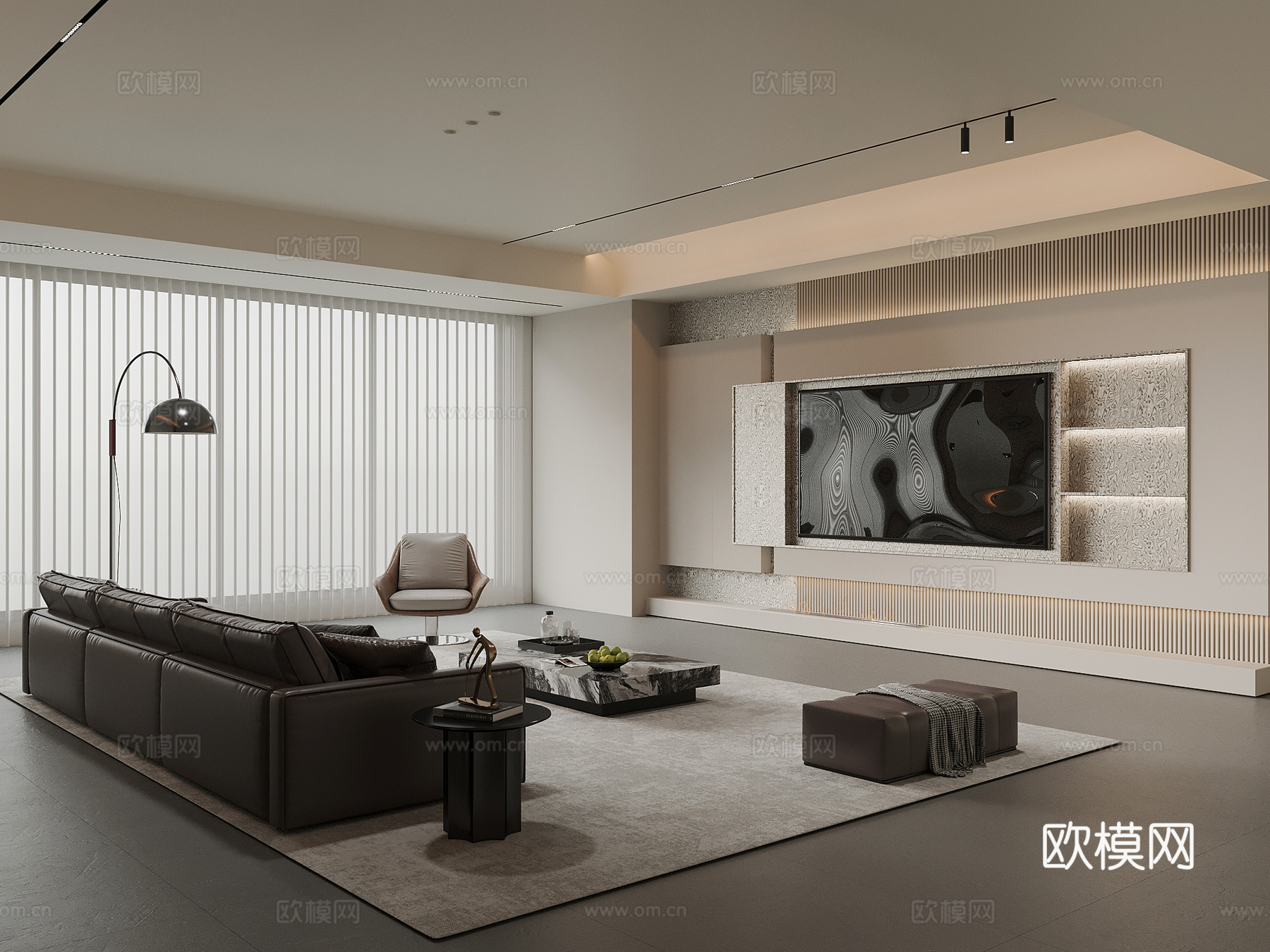 现代意式客厅 电视背景墙 沙发茶几组合3d模型