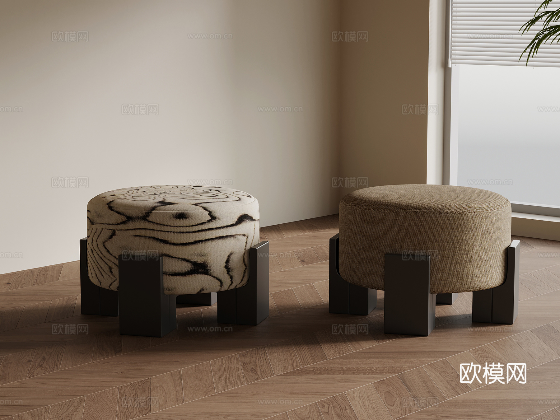 现代中古风沙发凳 梳妆凳3d模型