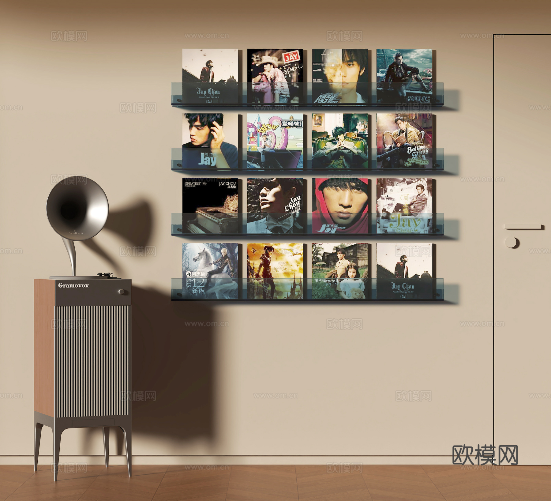 现代亚克力唱片展示架su模型