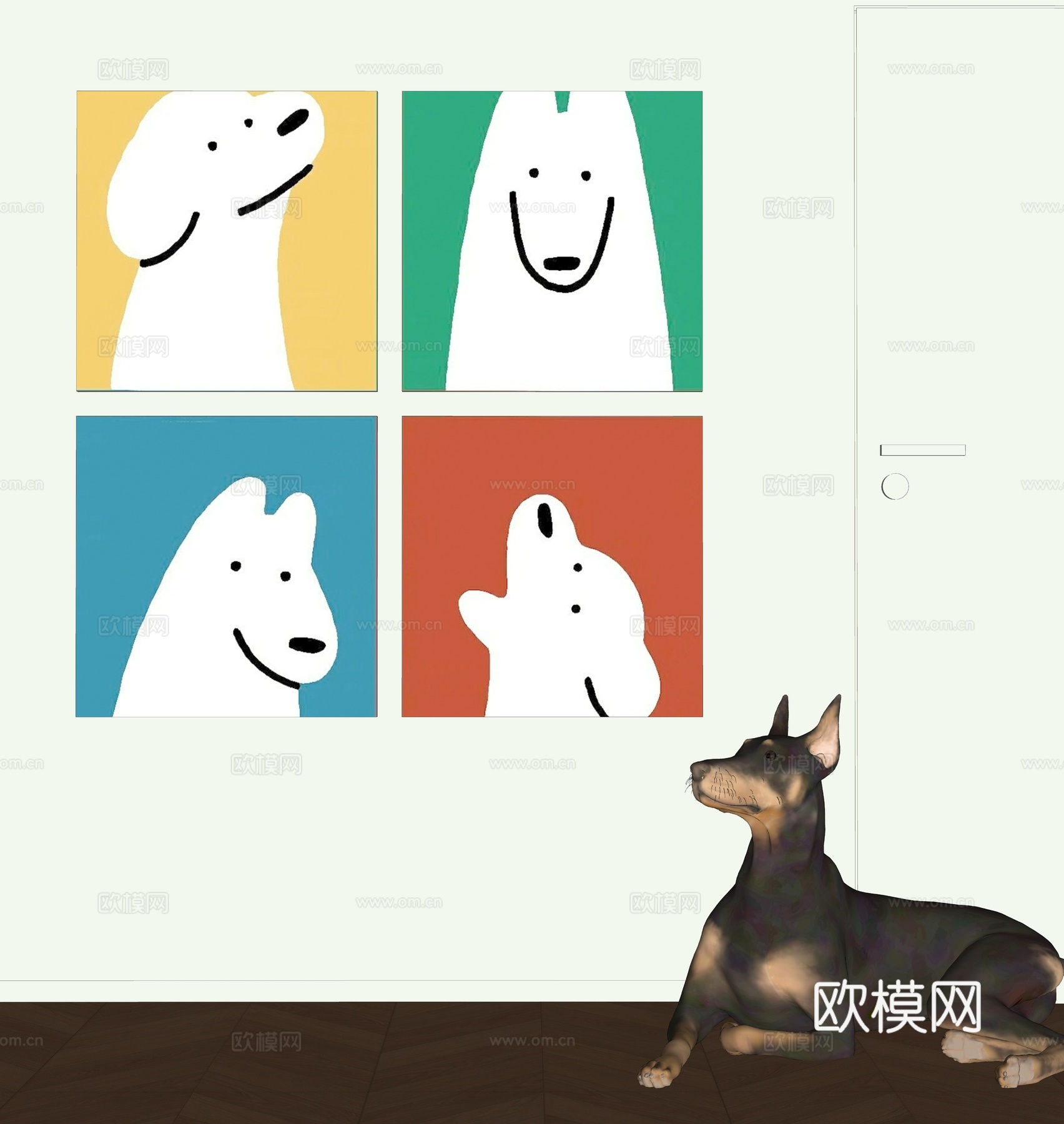 现代动物装饰挂画su模型
