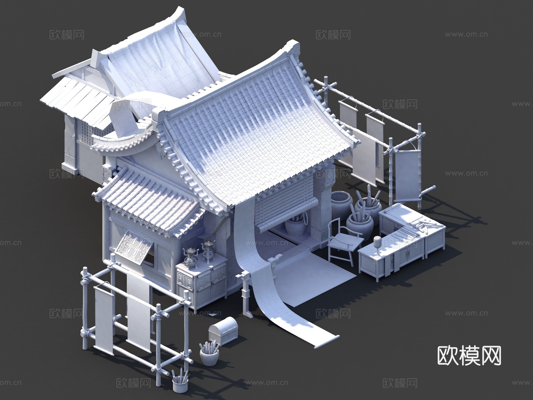 中式古建 古代 古建筑 书屋 字画店 当铺 书画店 客栈3d模型