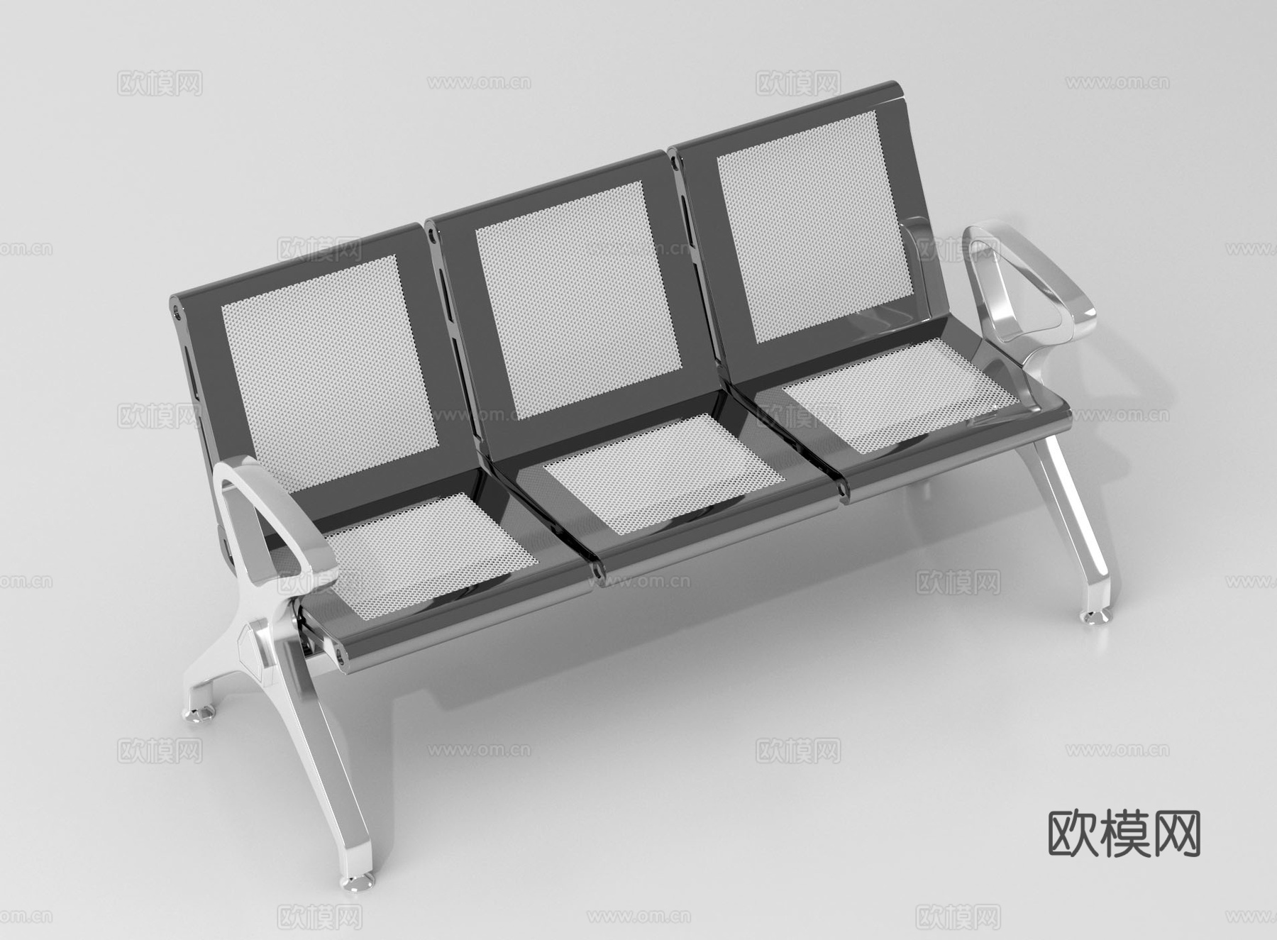 现代公共座椅 车站休闲椅 休闲区等候排椅 不锈钢公共连排椅3d模型