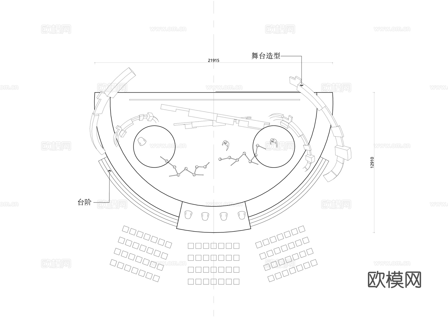 异形舞台施工图cad施工图