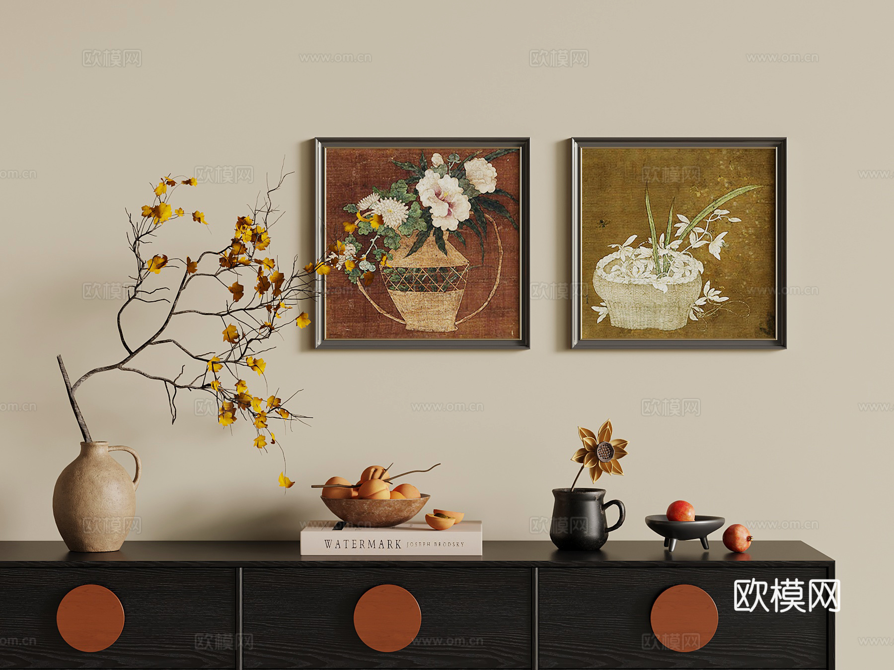 中古风装饰画 挂画组合 饰品摆件su模型
