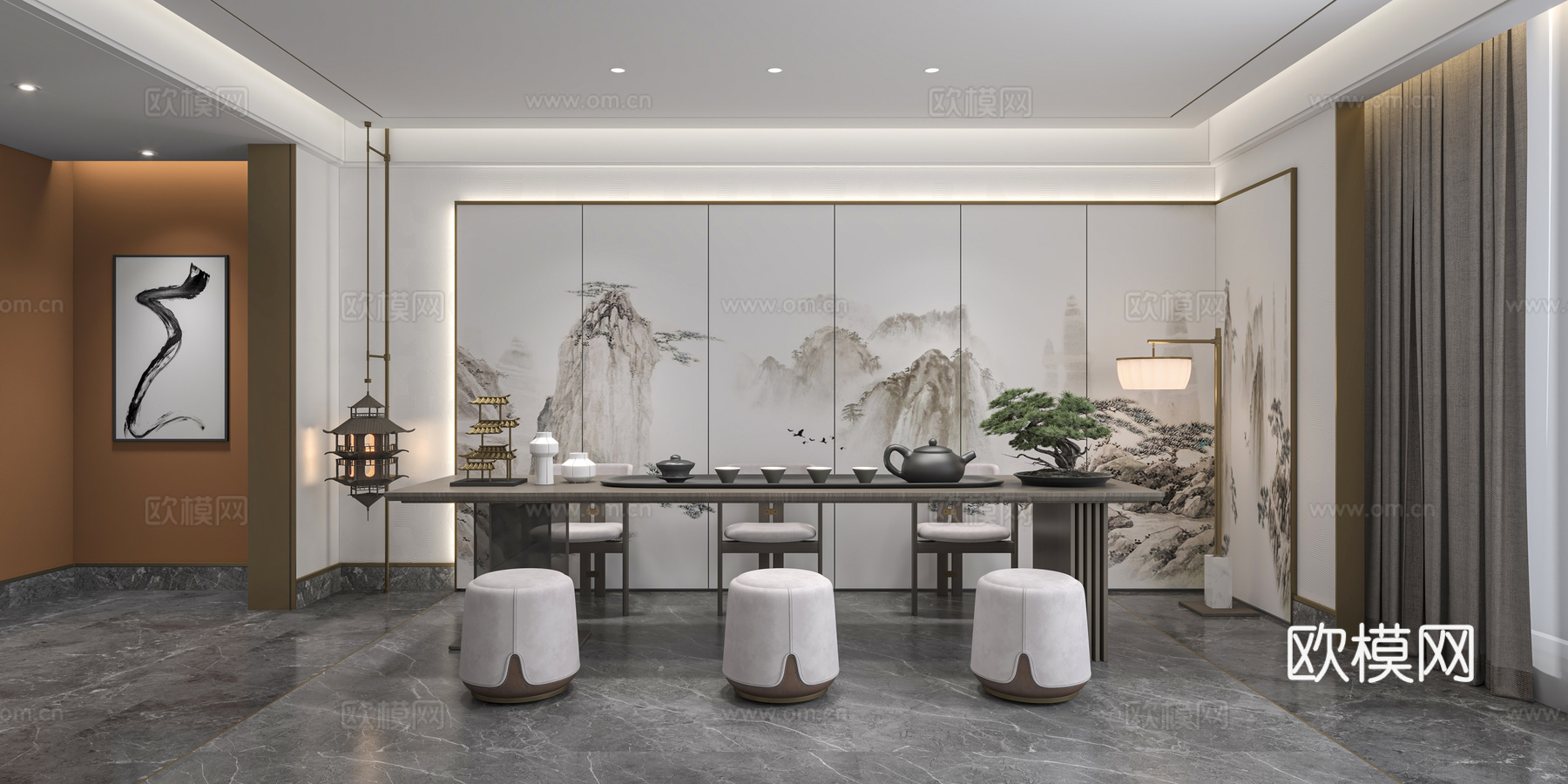新中式餐厅包房 包厢 中式包房3d模型