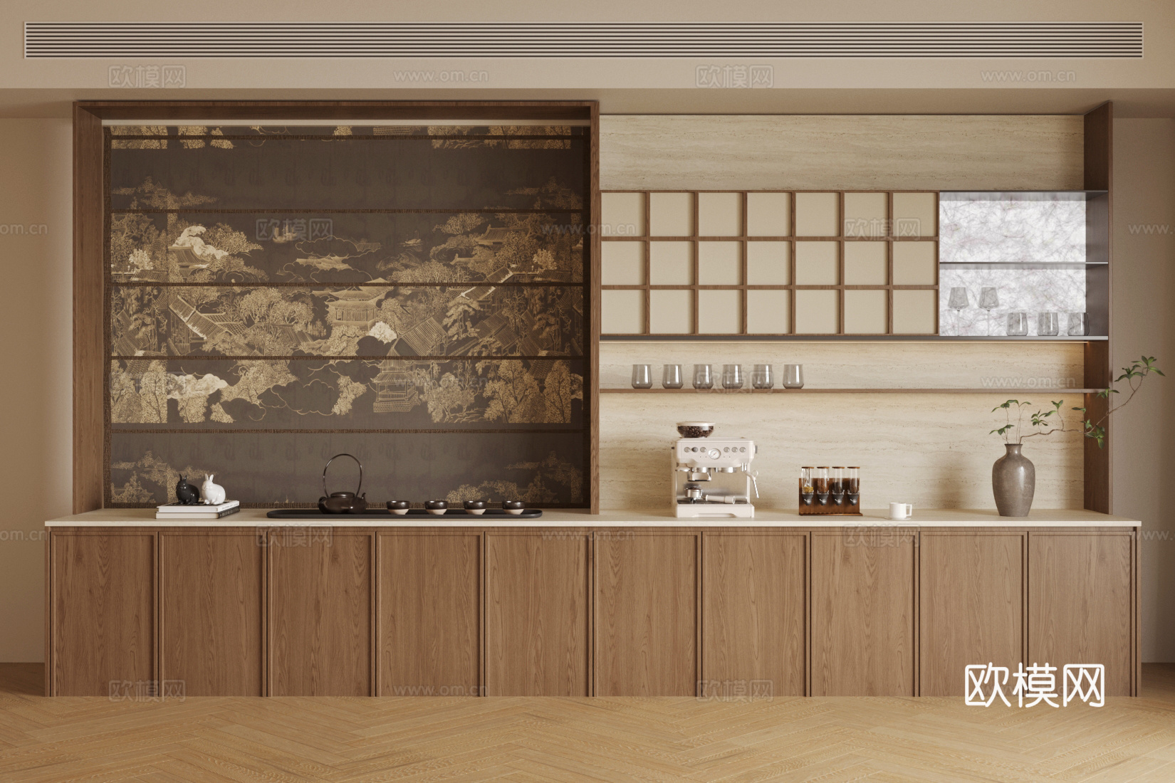 中古复古餐边柜 中古风餐边柜 茶室柜 茶叶柜 茶水柜餐边柜su模型