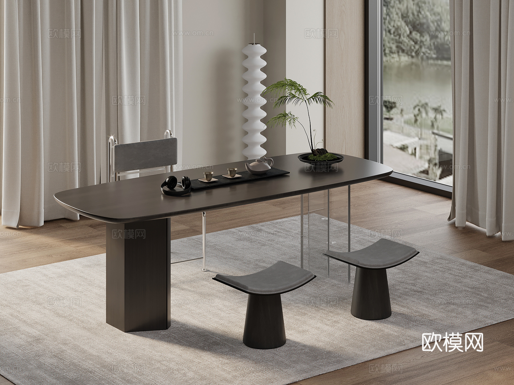 现代意式茶桌椅 茶台3d模型