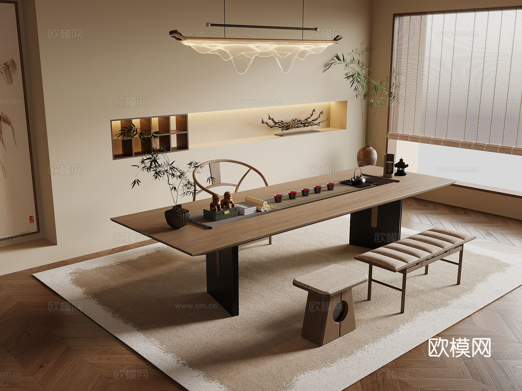 新中式茶室 茶桌椅 茶台3d模型