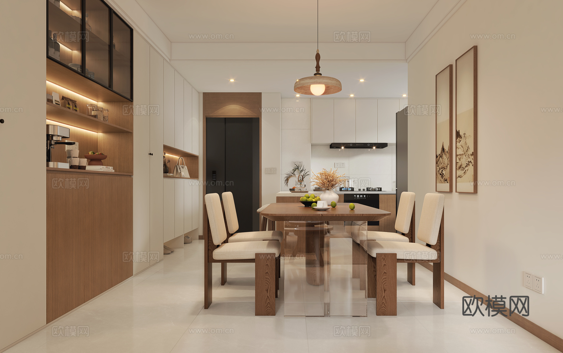 奶油原木客餐厅3d模型下载（渲染图4）
