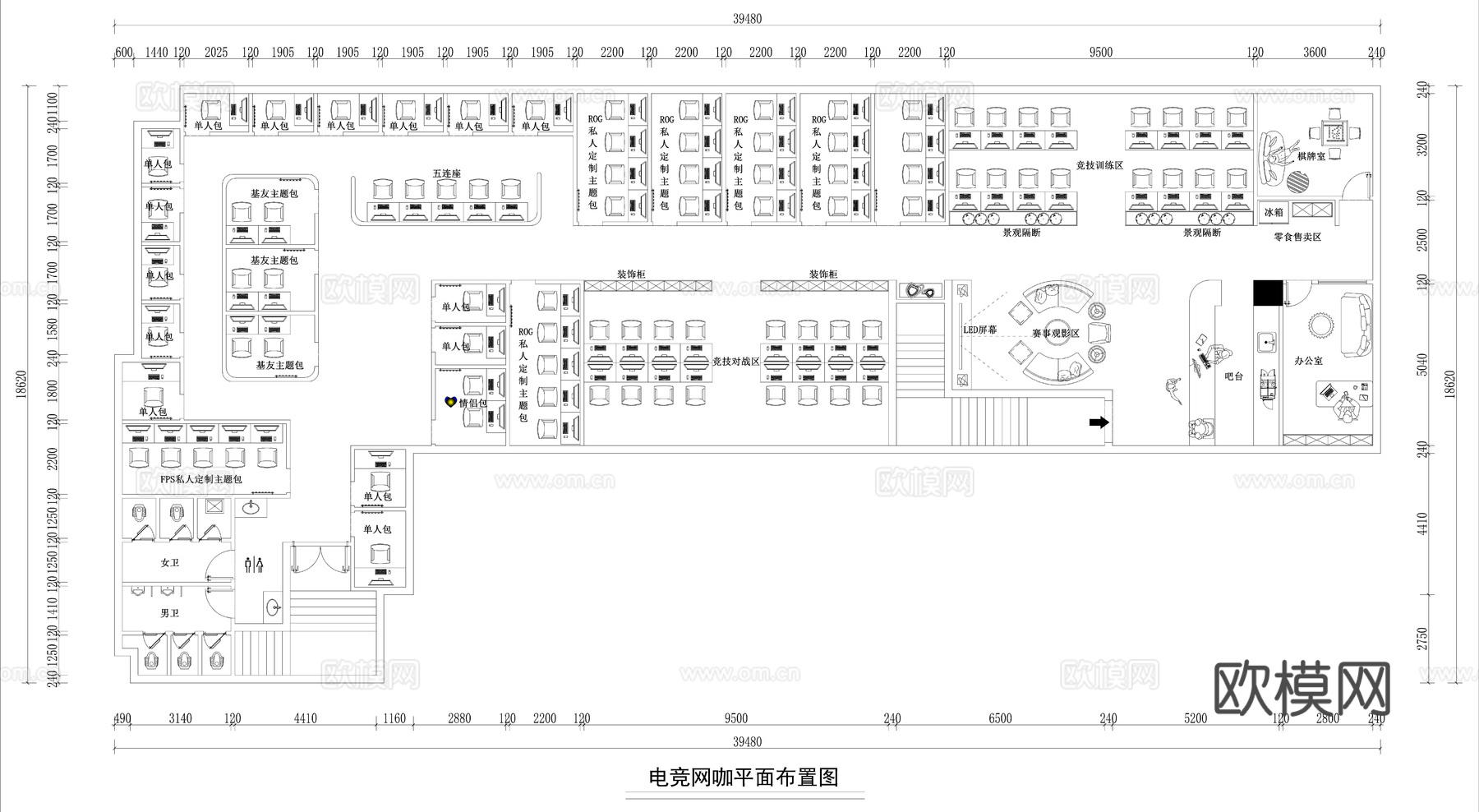 现代电竞网咖平面方案图cad施工图