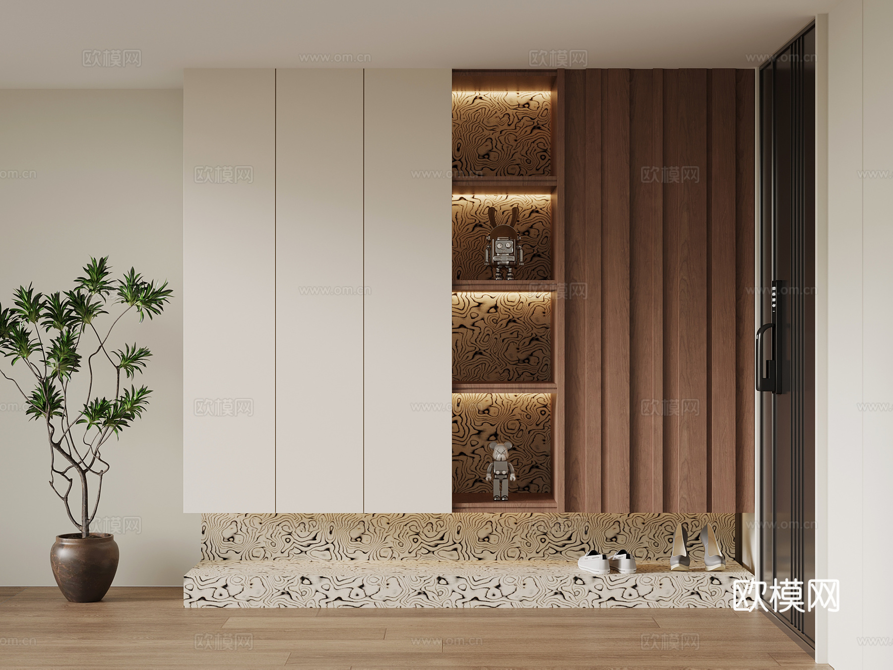 现代中古风玄关柜 入户鞋柜3d模型下载