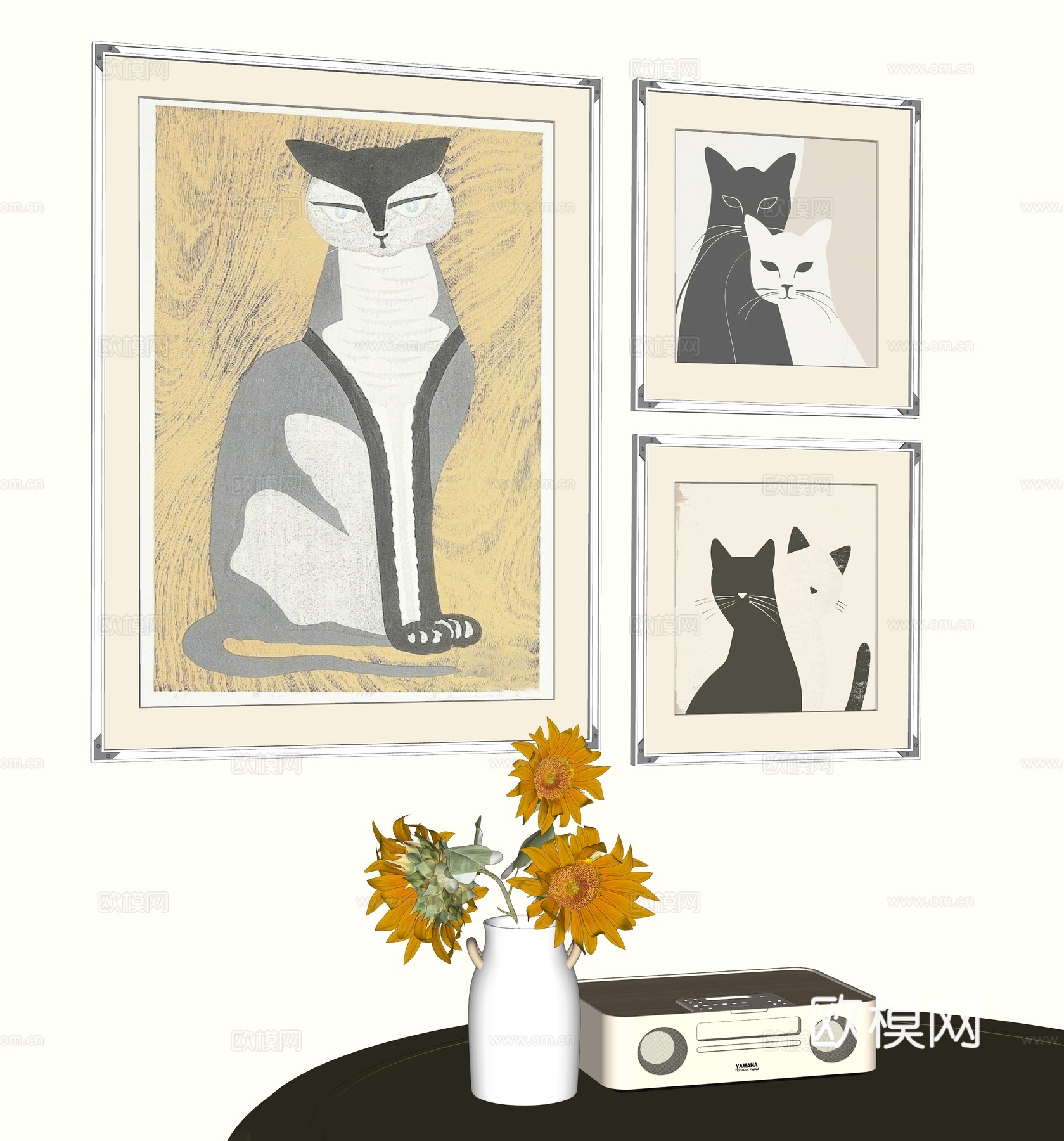现代猫装饰画组合su模型
