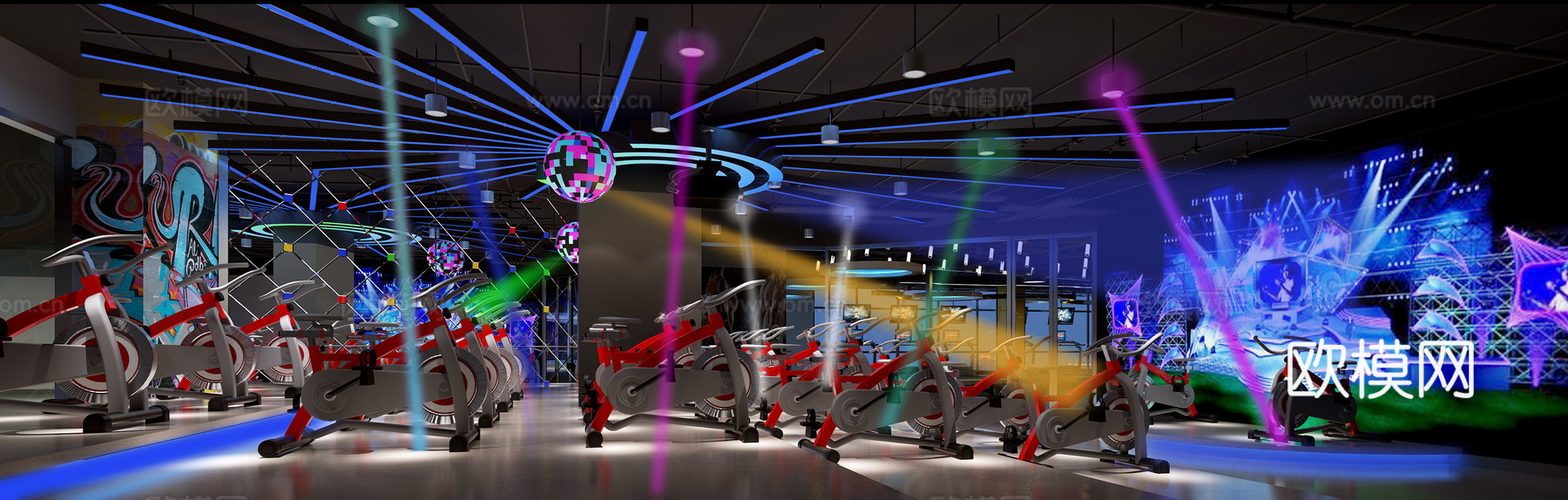 现代动感单车室3d模型下载