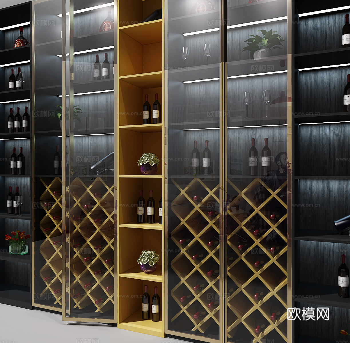 现代时尚玻璃酒柜3d模型下载（渲染图2）