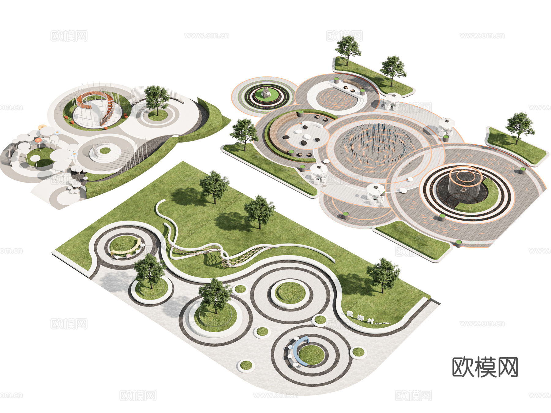 现代景观公园 口袋公园 公园 儿童游乐场地 活动广场 小区圆3d模型下载