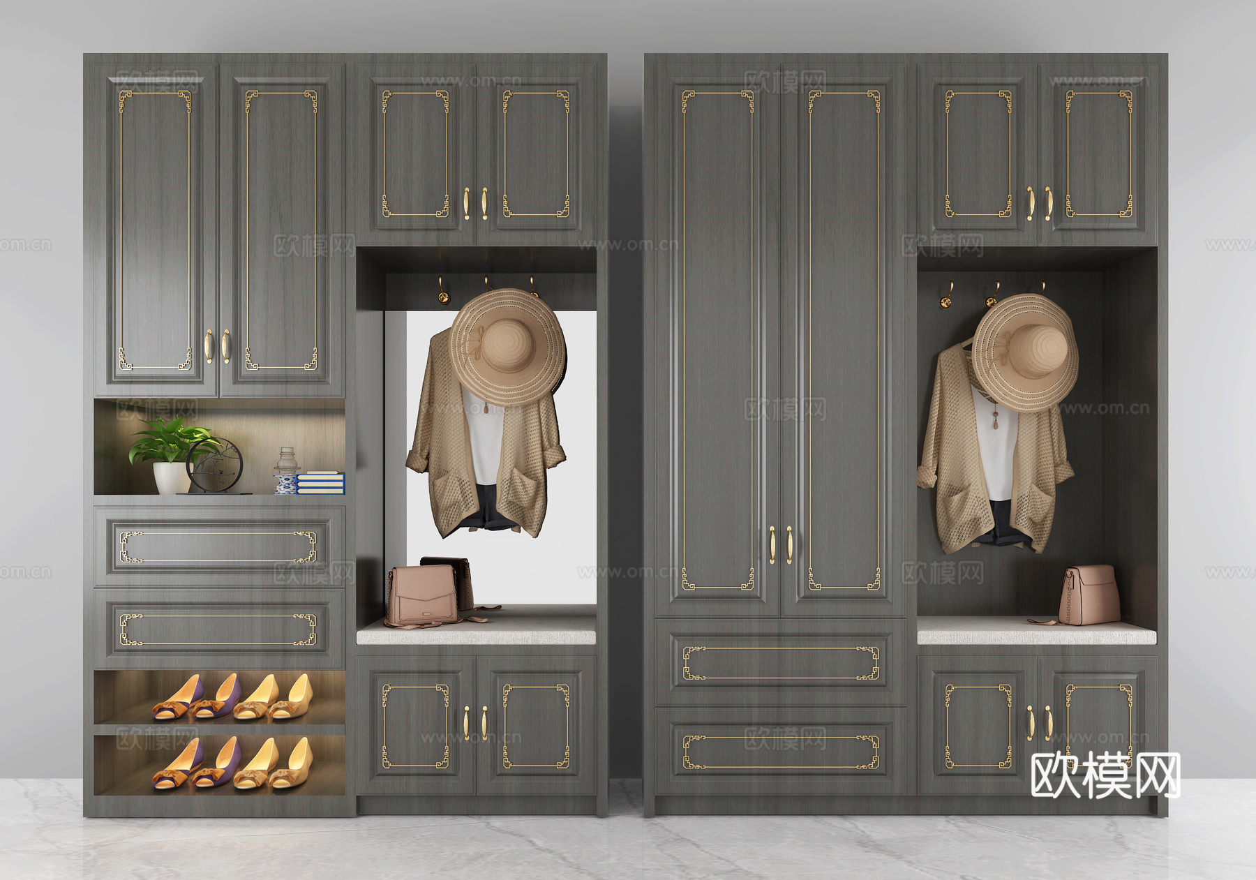 新中式实木鞋柜3d模型下载