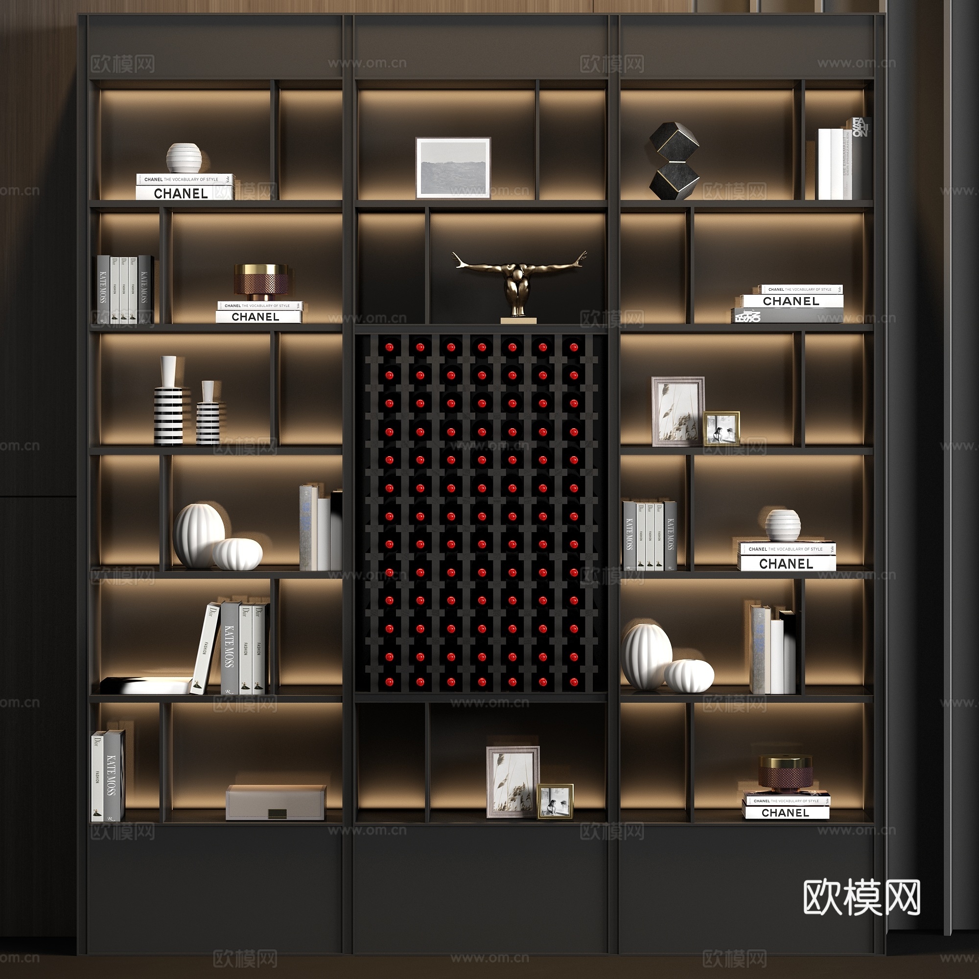 新中式实木装饰酒柜酒水饰品组合3d模型