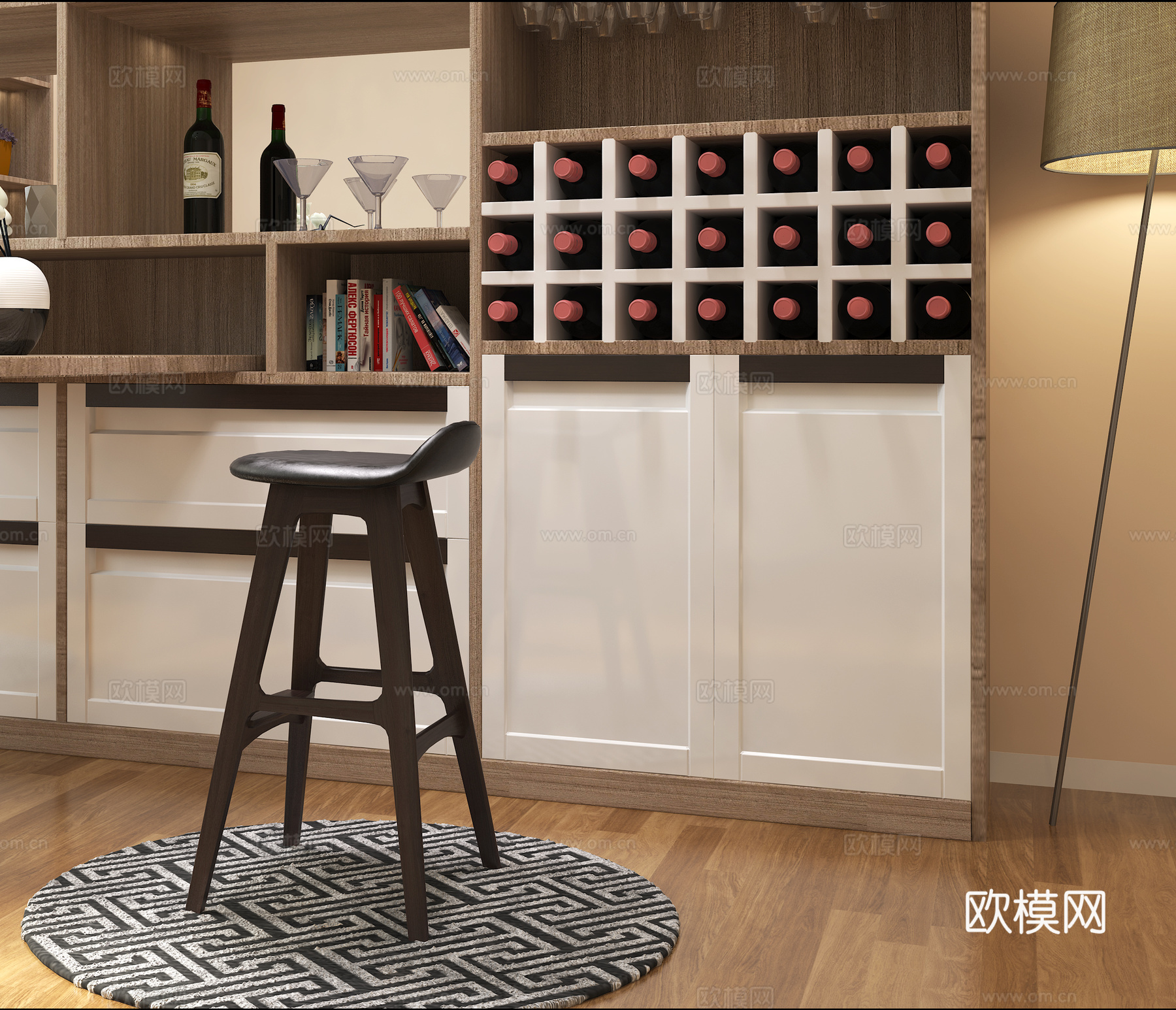 现代餐边酒柜组合柜3d模型