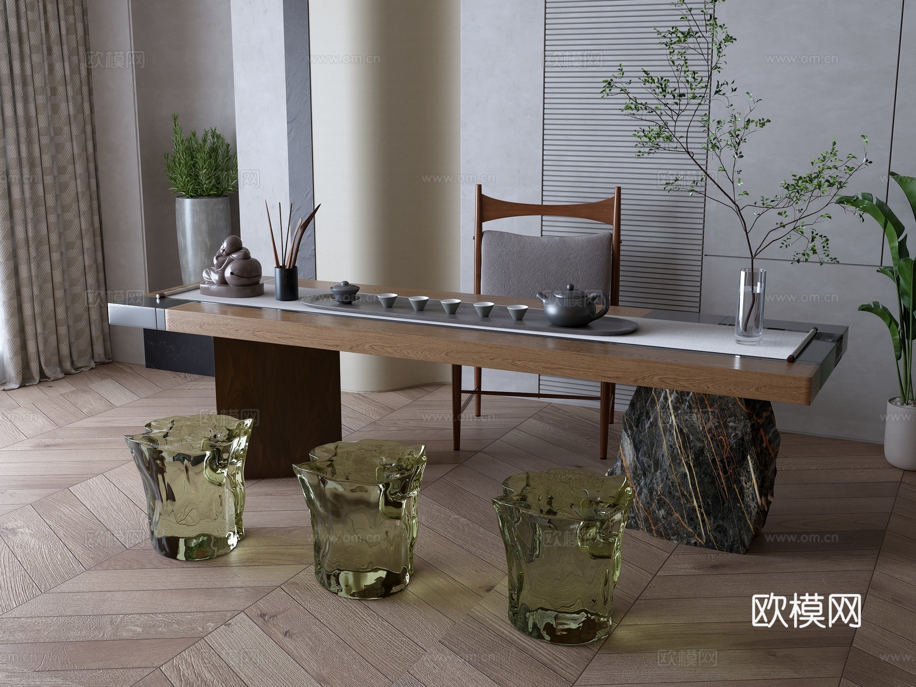新中式茶桌椅组合3d模型
