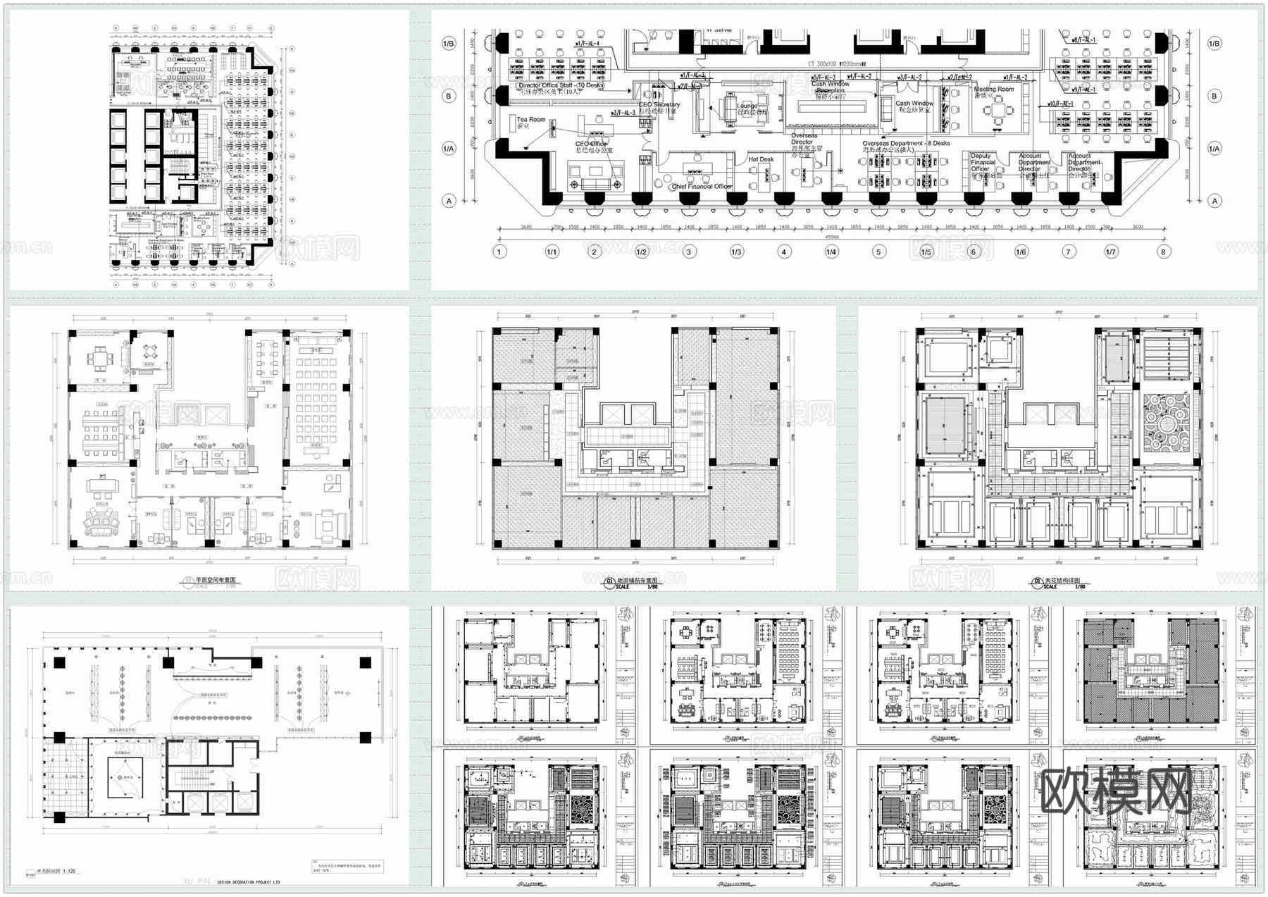 35套办公室平面施工图cad施工图