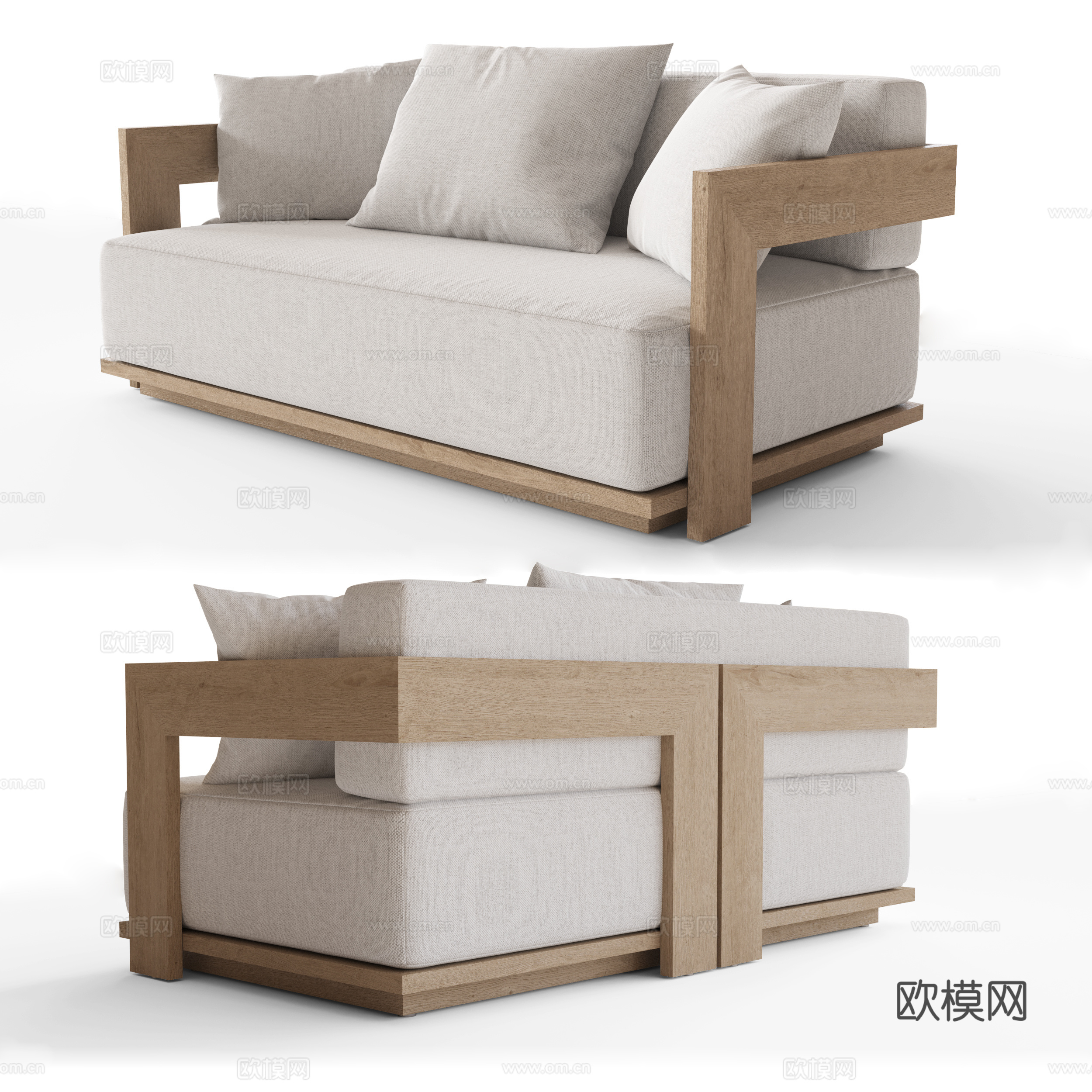 新中式 MILANO 布艺木质休闲沙发3d模型