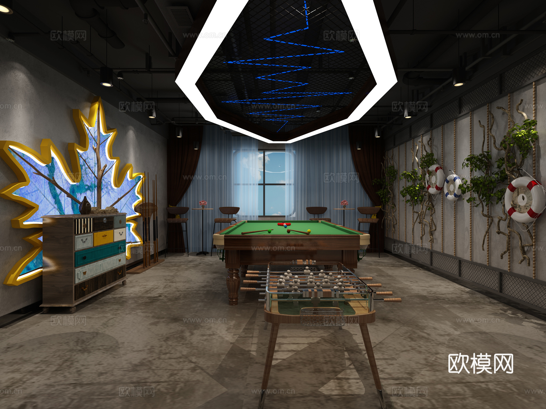 工业风台球室3d模型