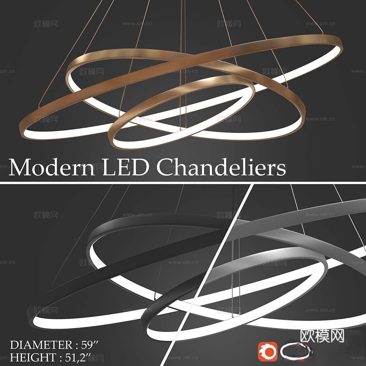 LED 3环吊灯3d模型