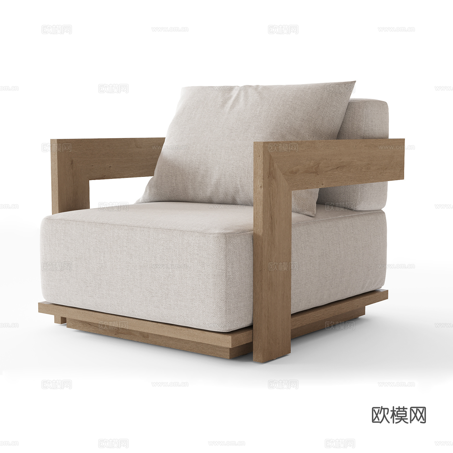 新中式 MILANO 布艺木质休闲沙发3d模型