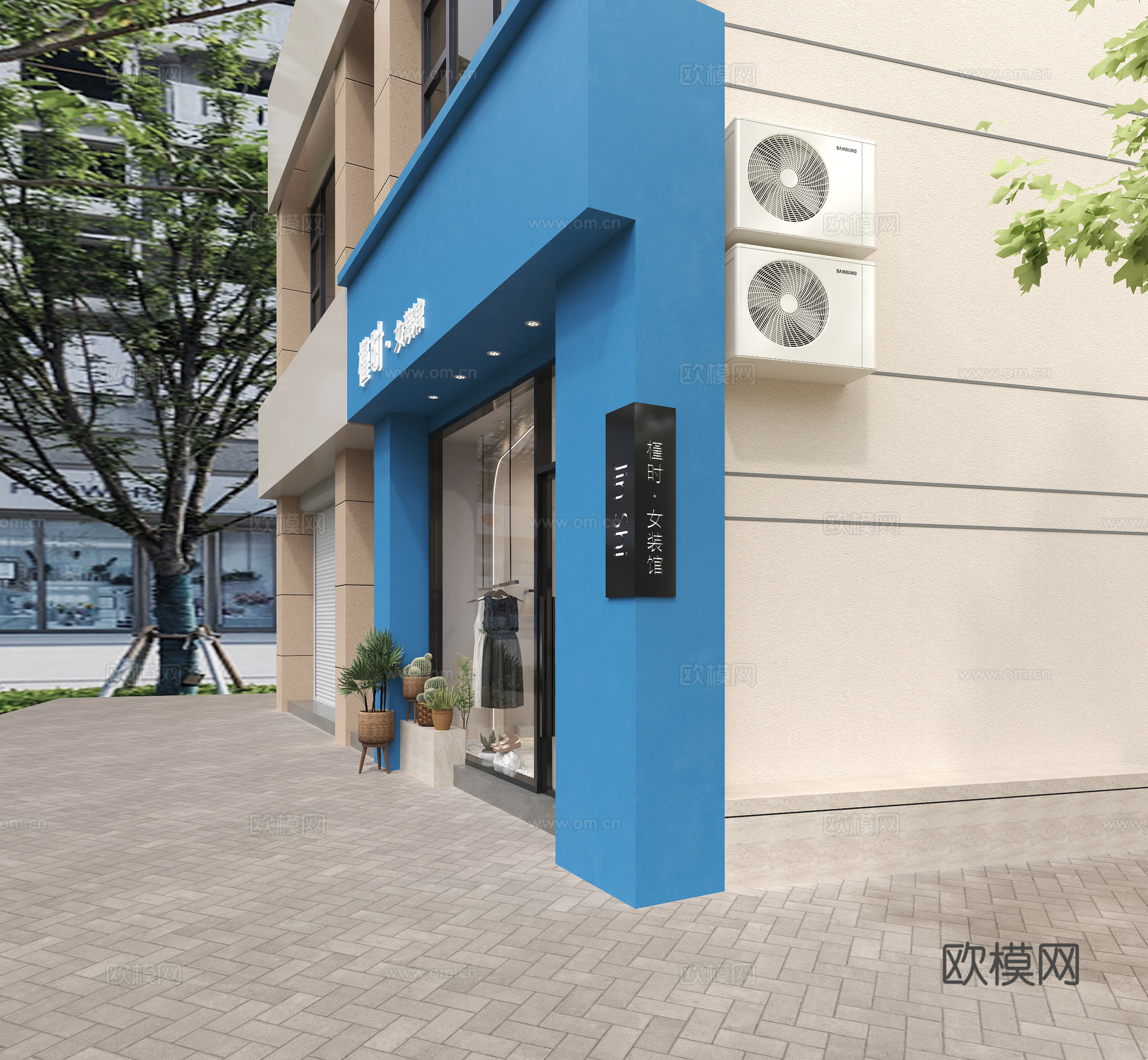 现代奶油风服装店3d模型