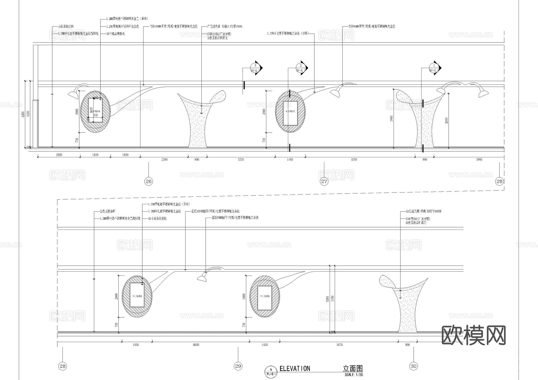 现代电影院过道施工图cad施工图