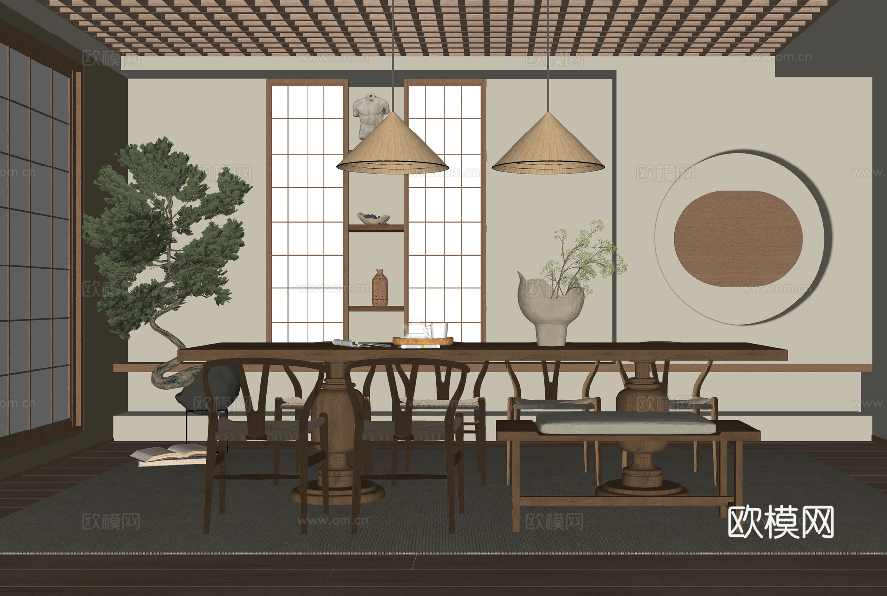 现代茶室 茶桌椅 餐厅 餐桌椅su模型