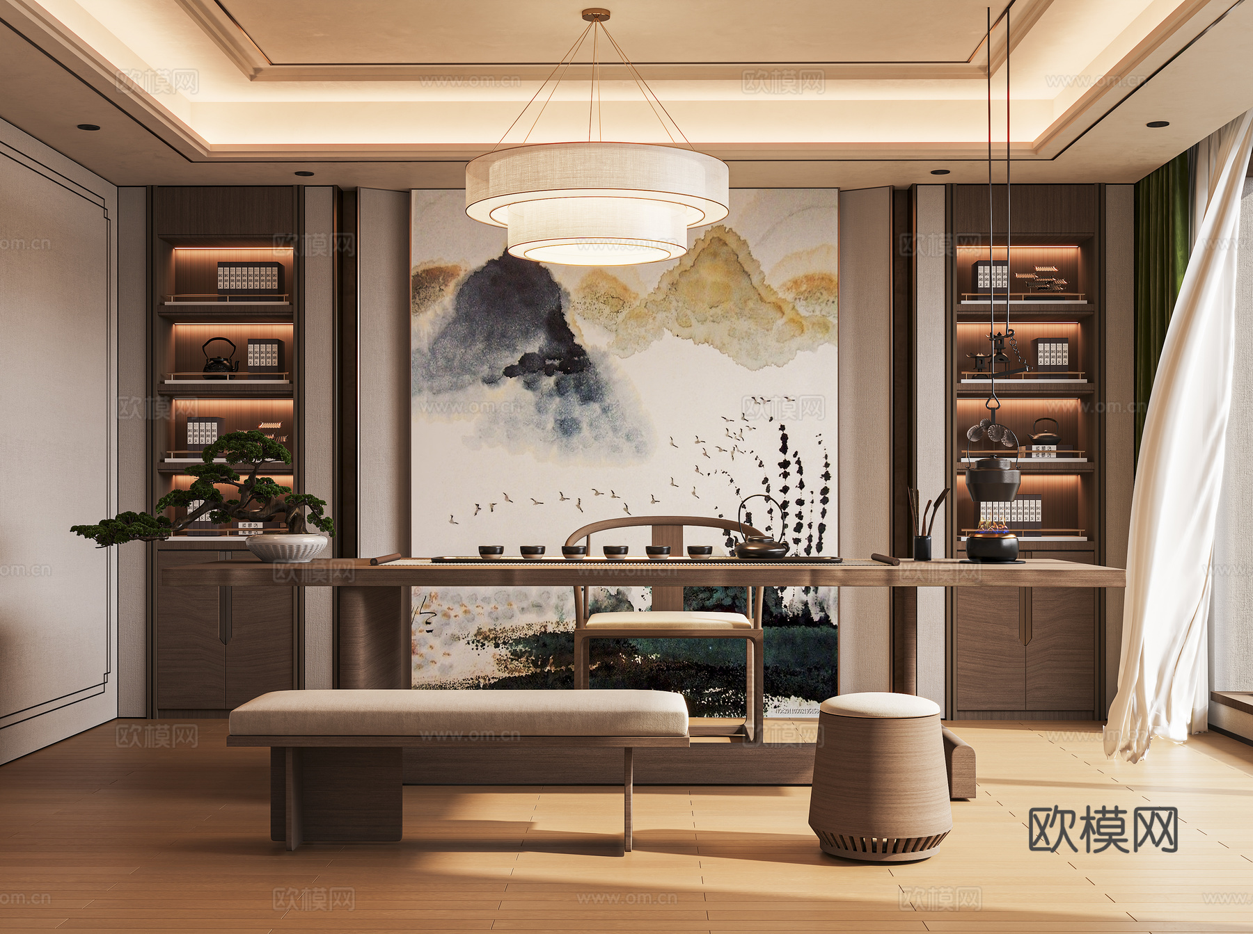 新中式 茶室3d模型