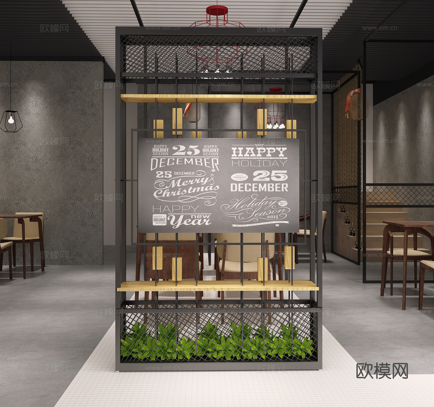 工业风屏风隔断黑板3d模型