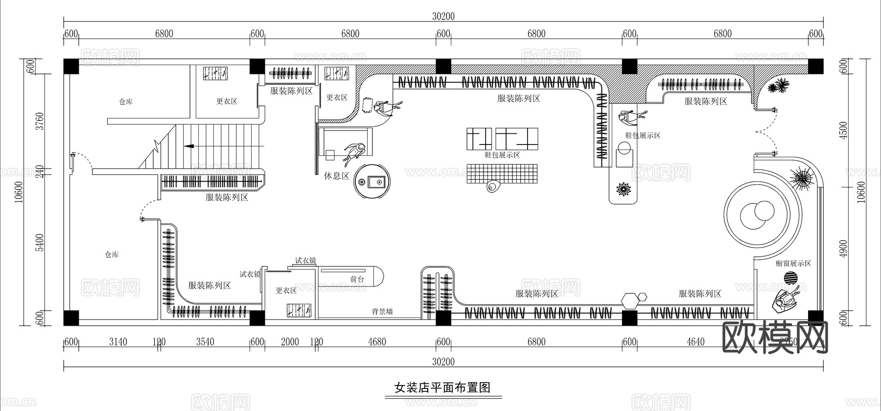 现代意式服装店平面布局图cad施工图