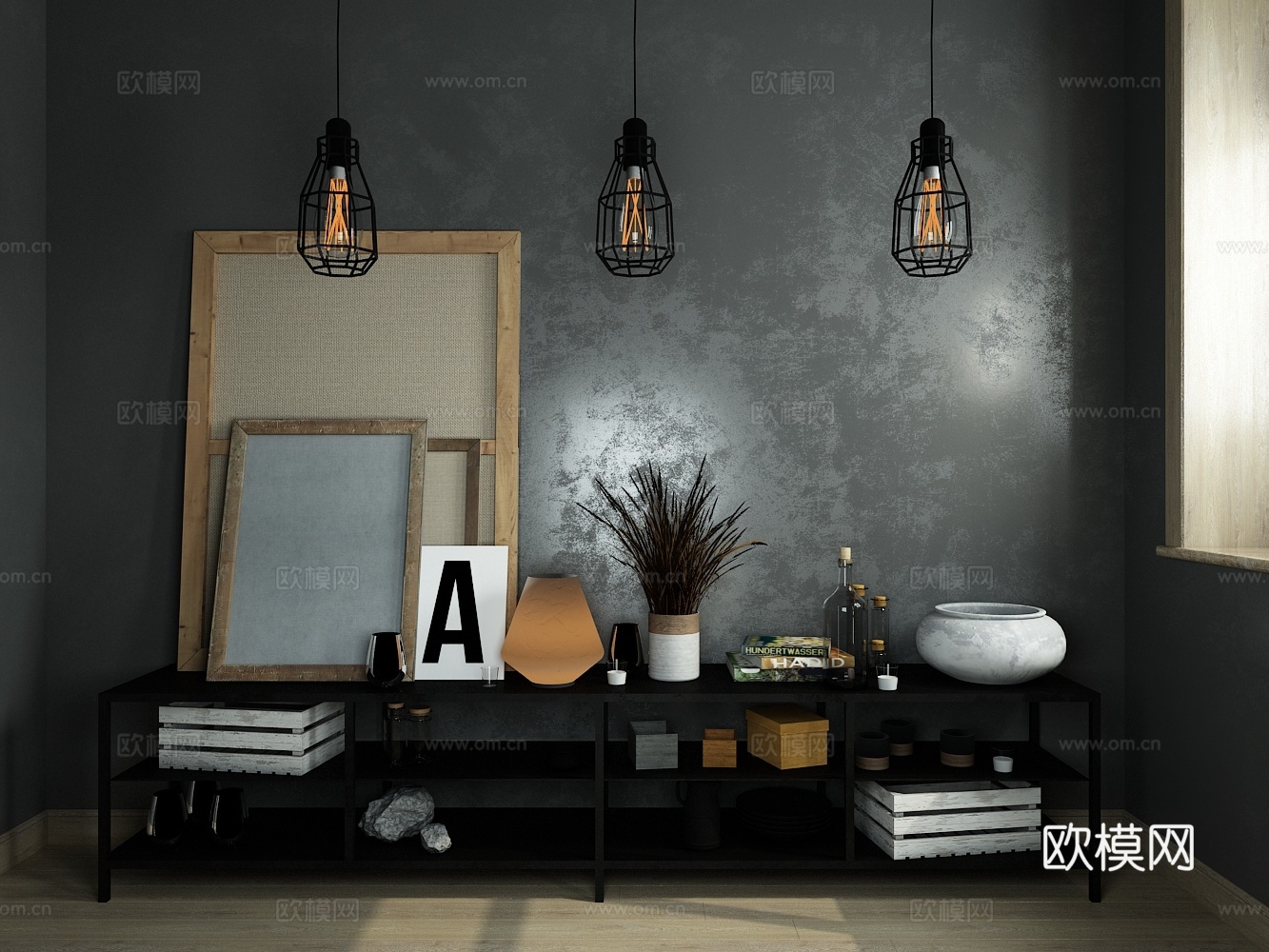 现代边柜吊灯摆件3d模型下载