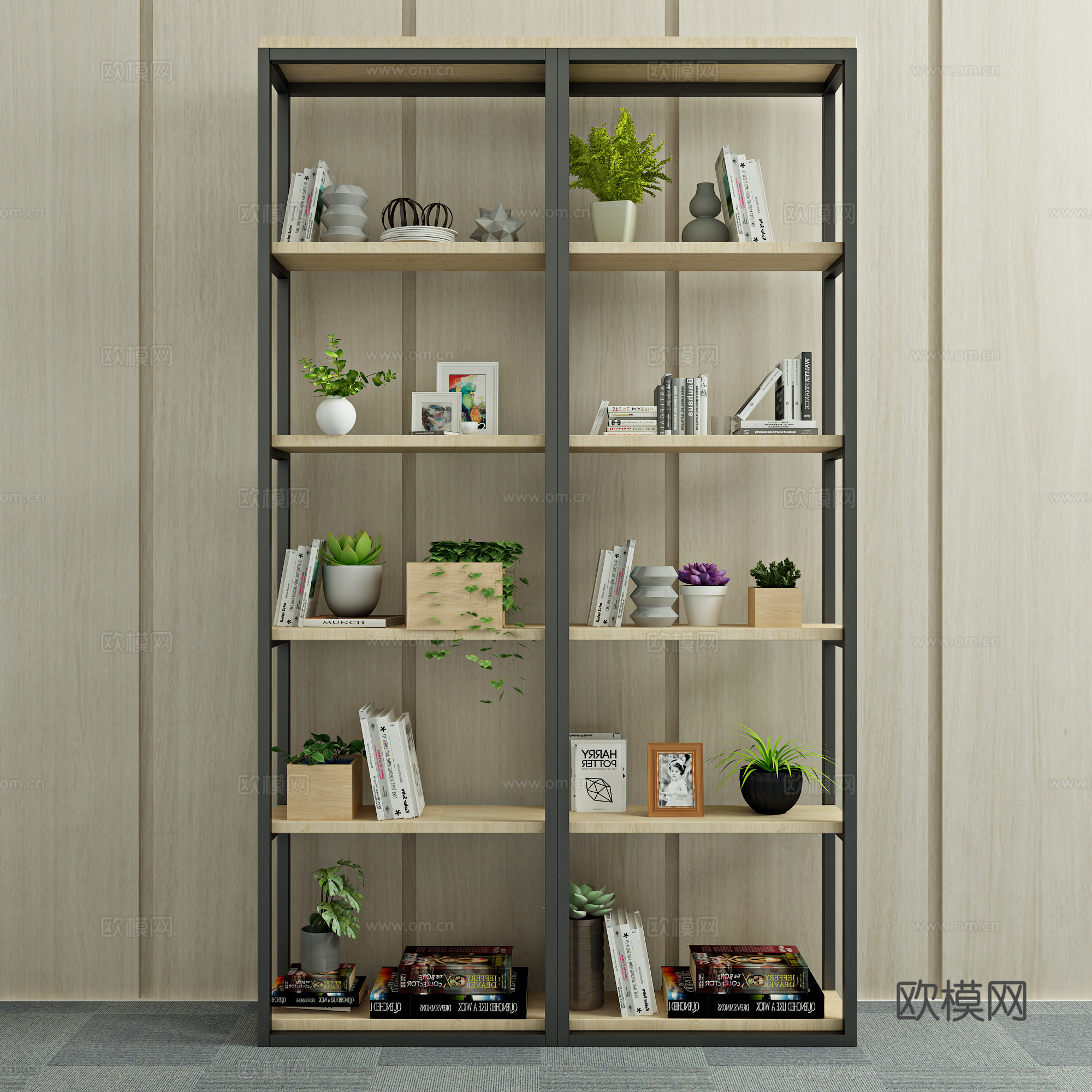 现代书架 书籍 书柜绿植 盆栽 植物装饰品摆件陈设品3d模型