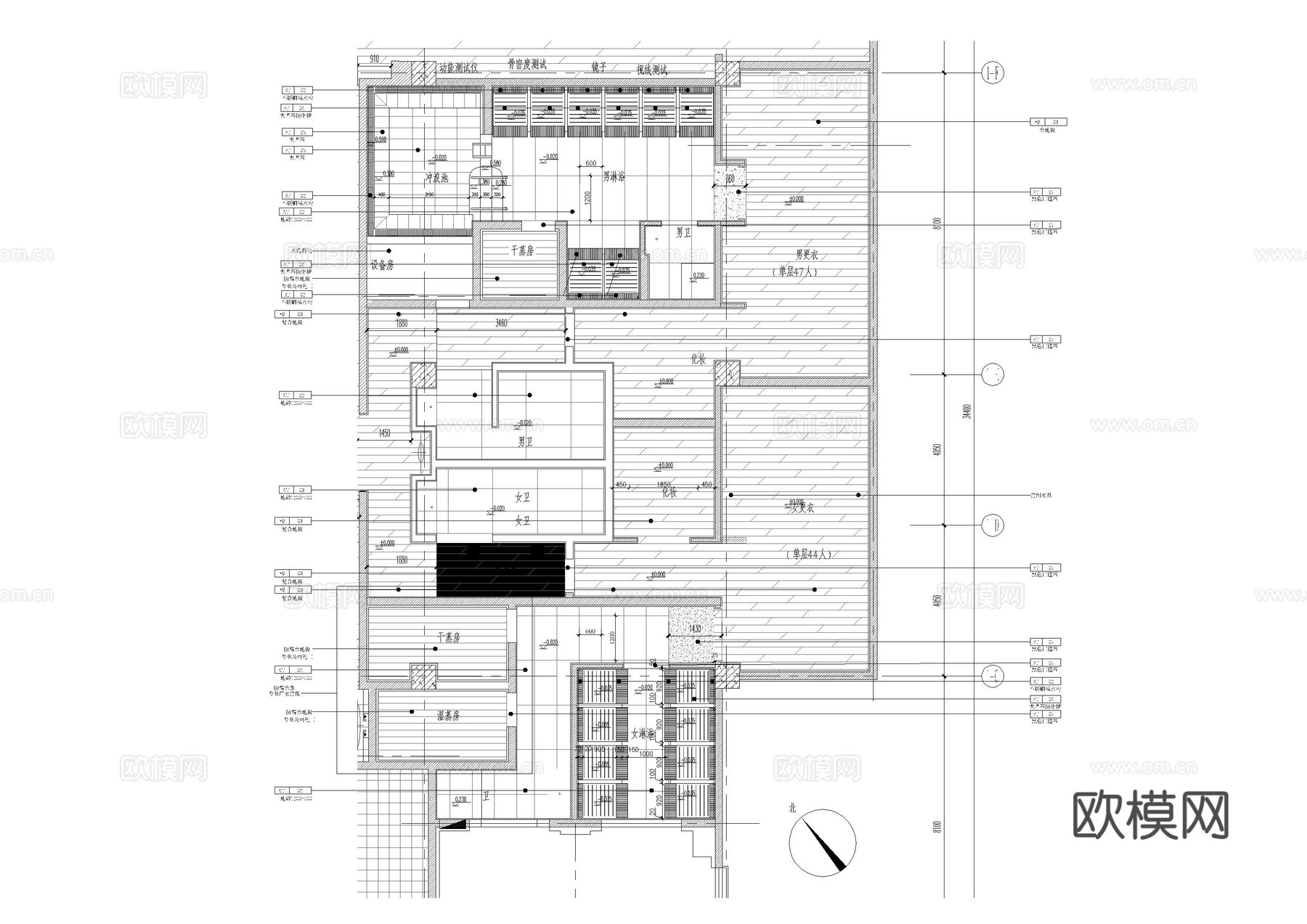 公共卫生间更衣室施工图cad施工图