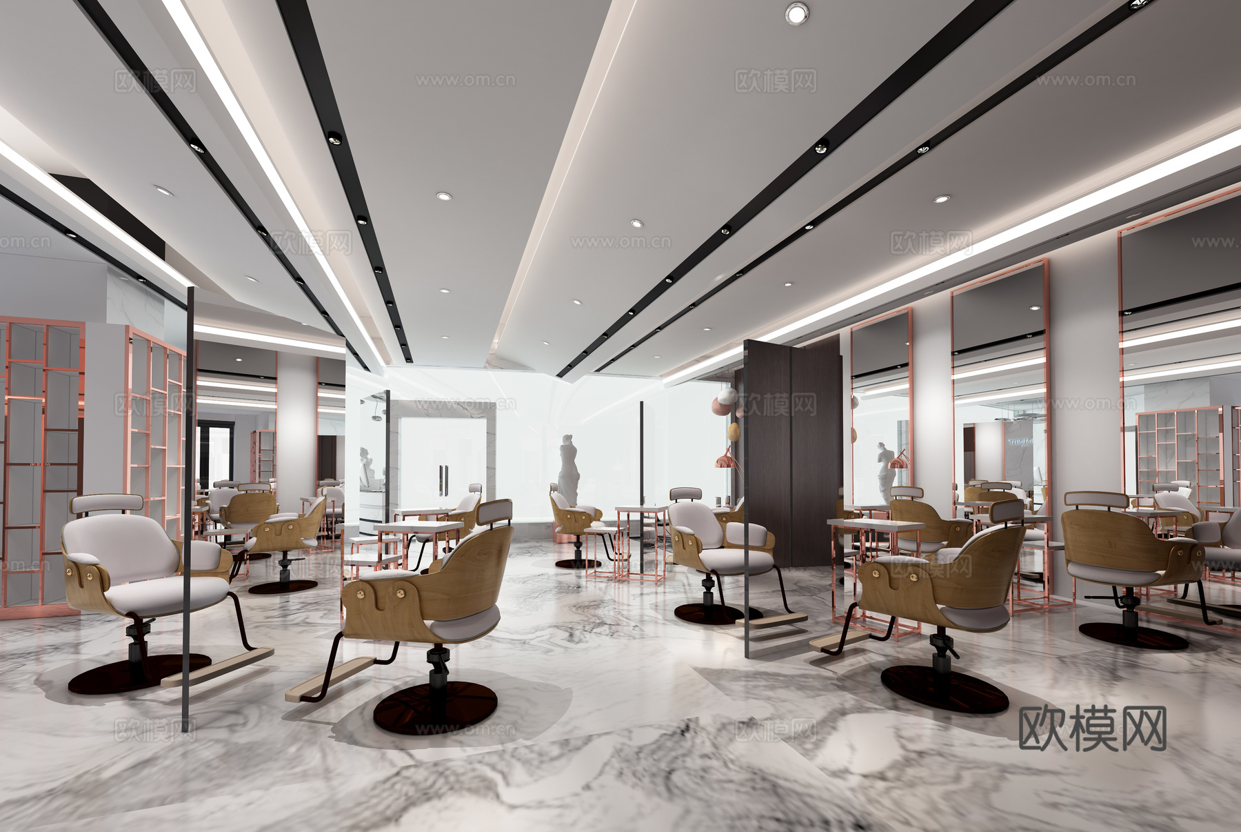 现代轻奢理发店3d模型