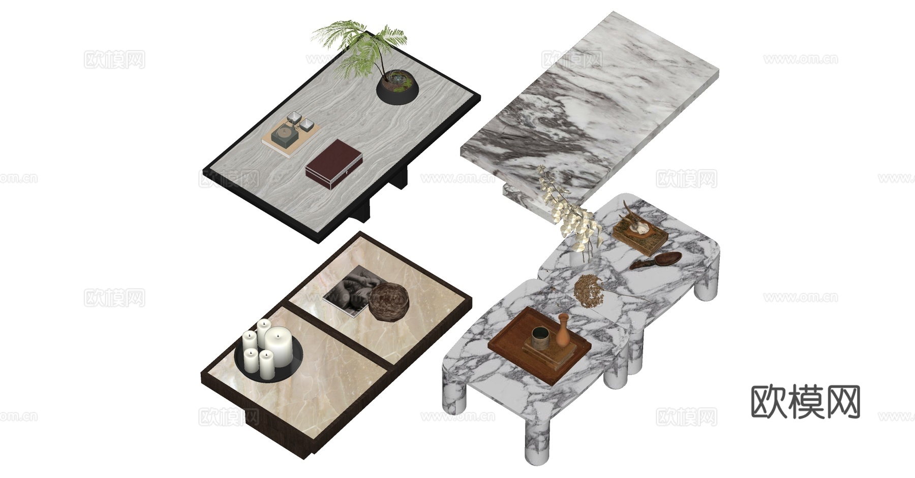 中古风茶几组合su模型
